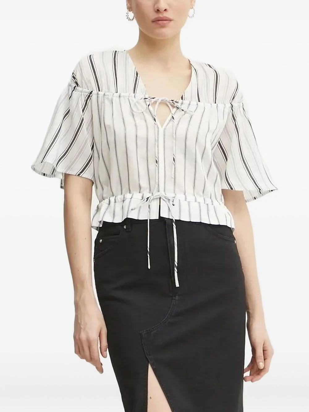 tie-neck striped top - 1