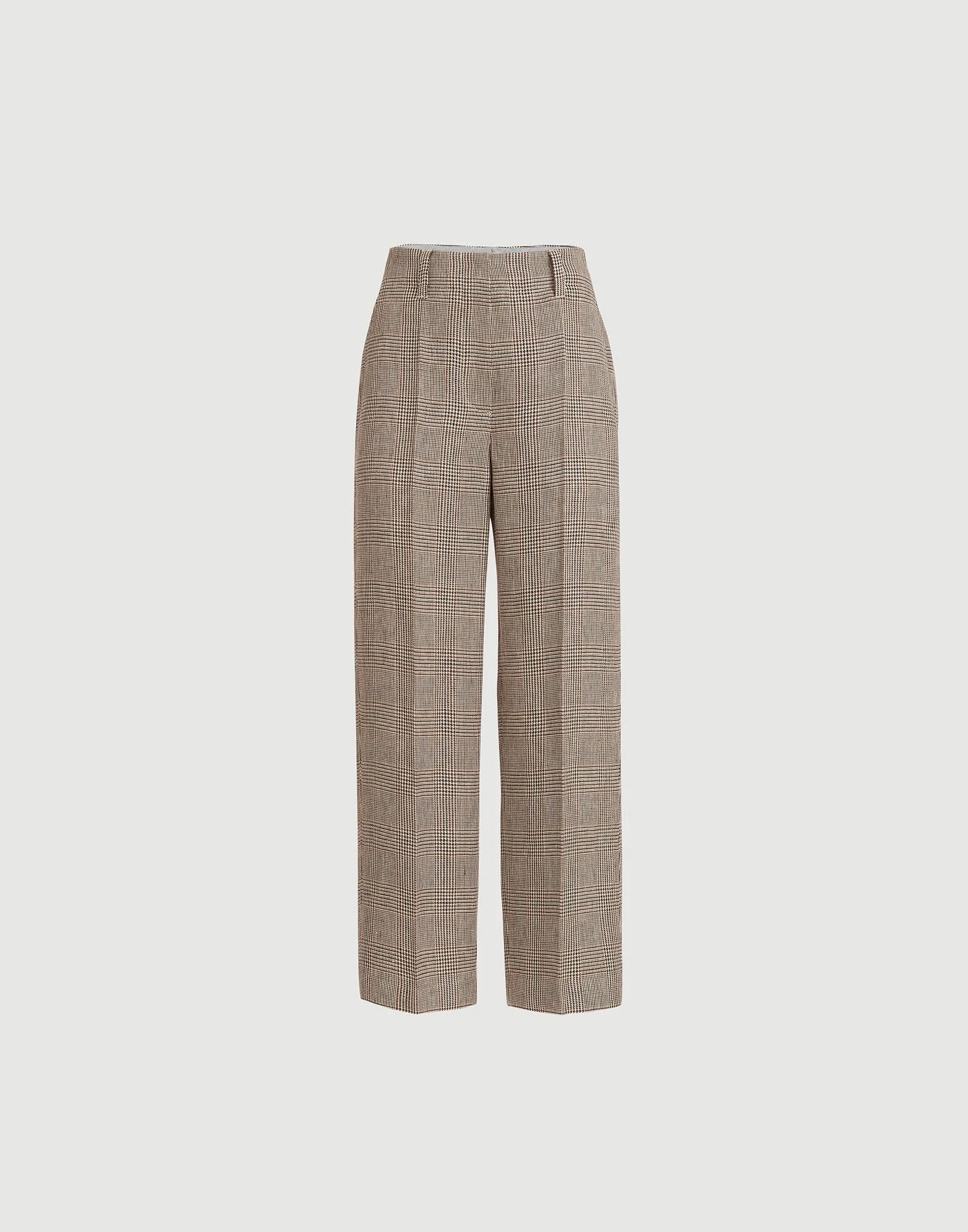 Linen Prince of Wales square cigarette trousers with monili - 1