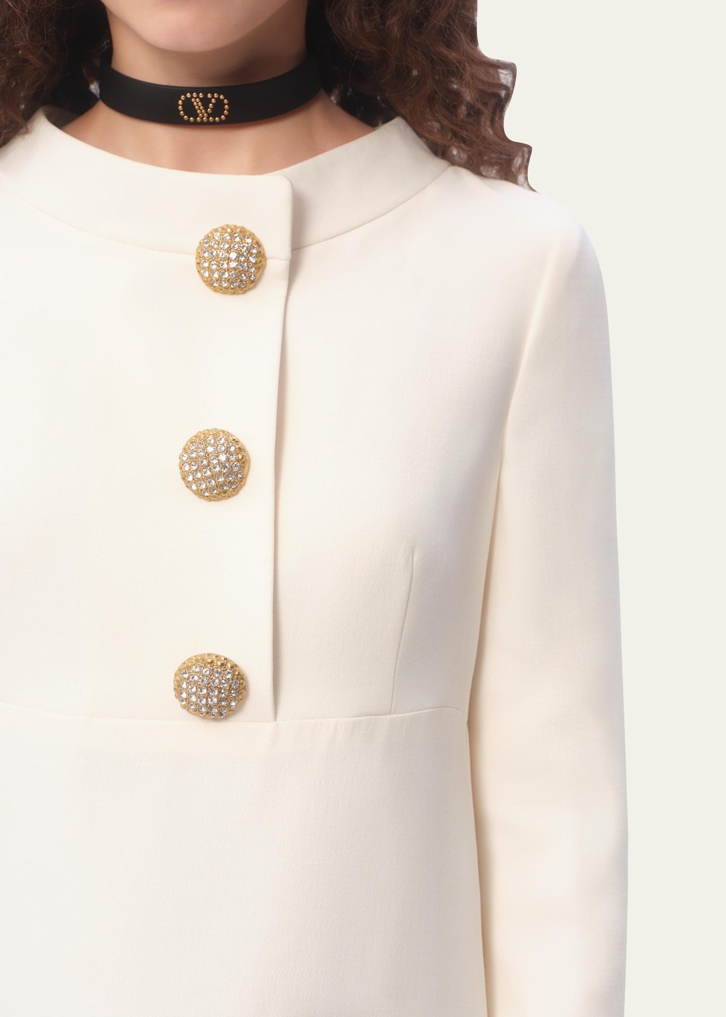 Quarter-Sleeve Brooch Wool Midi Dress - 4