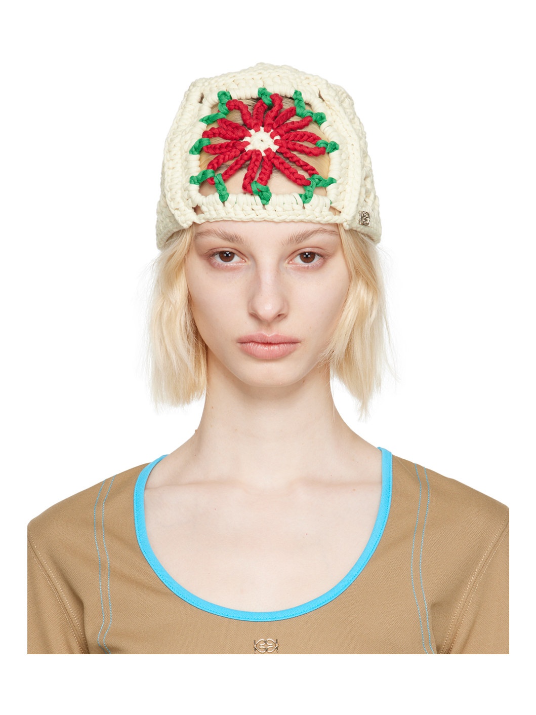 Off-White Flower Beanie - 1