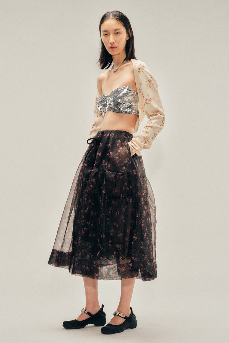 Sheer Overlay Long Flounce Skirt 3