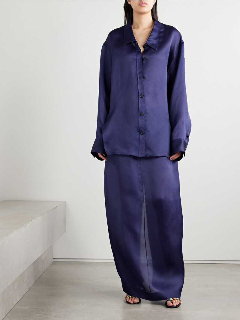 KHAITE Lucian pleated silk-organza maxi skirt Blue outlook