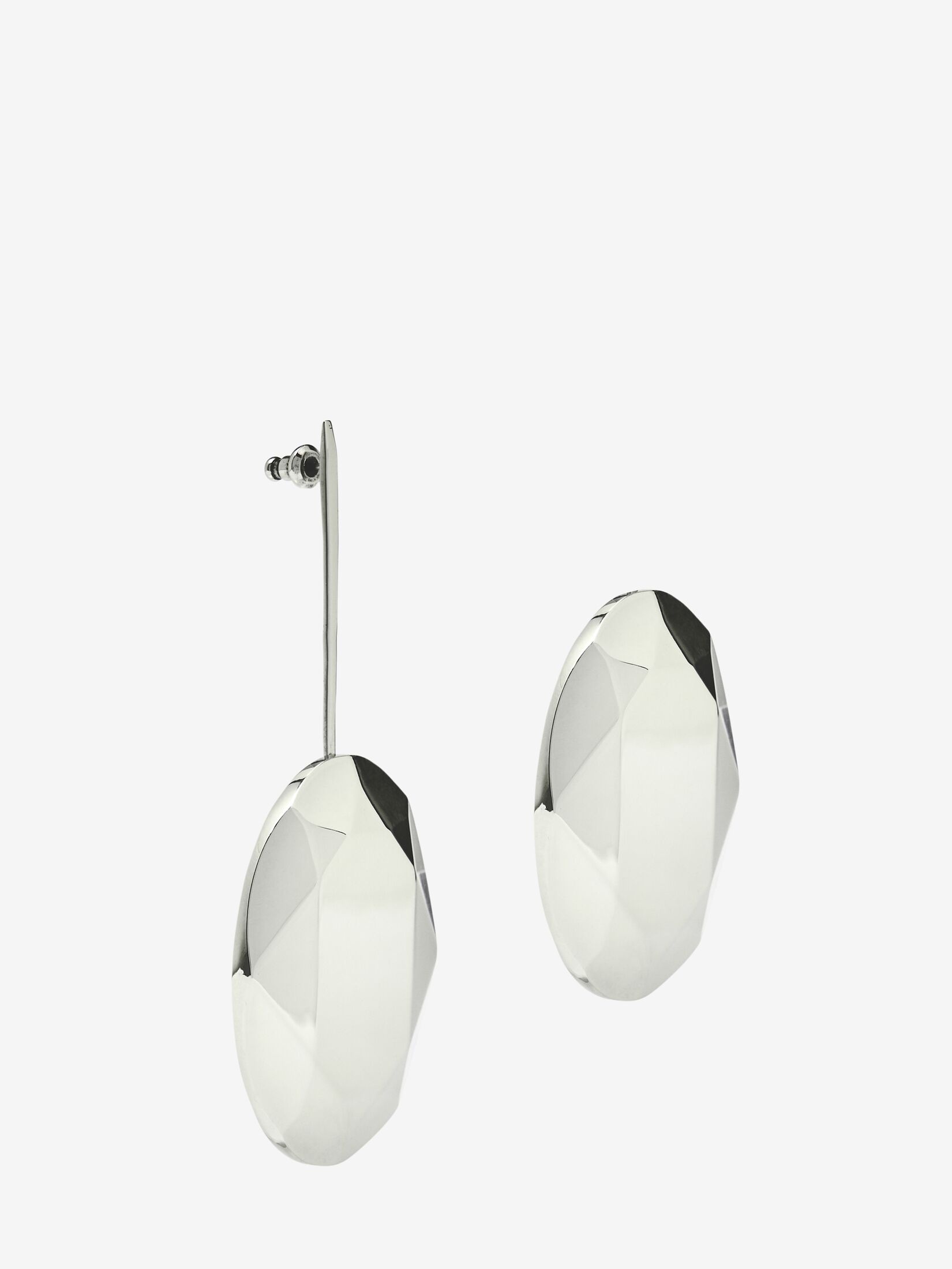 Women's Asymmetrical Faceted Earrings in Antique Silver - 2