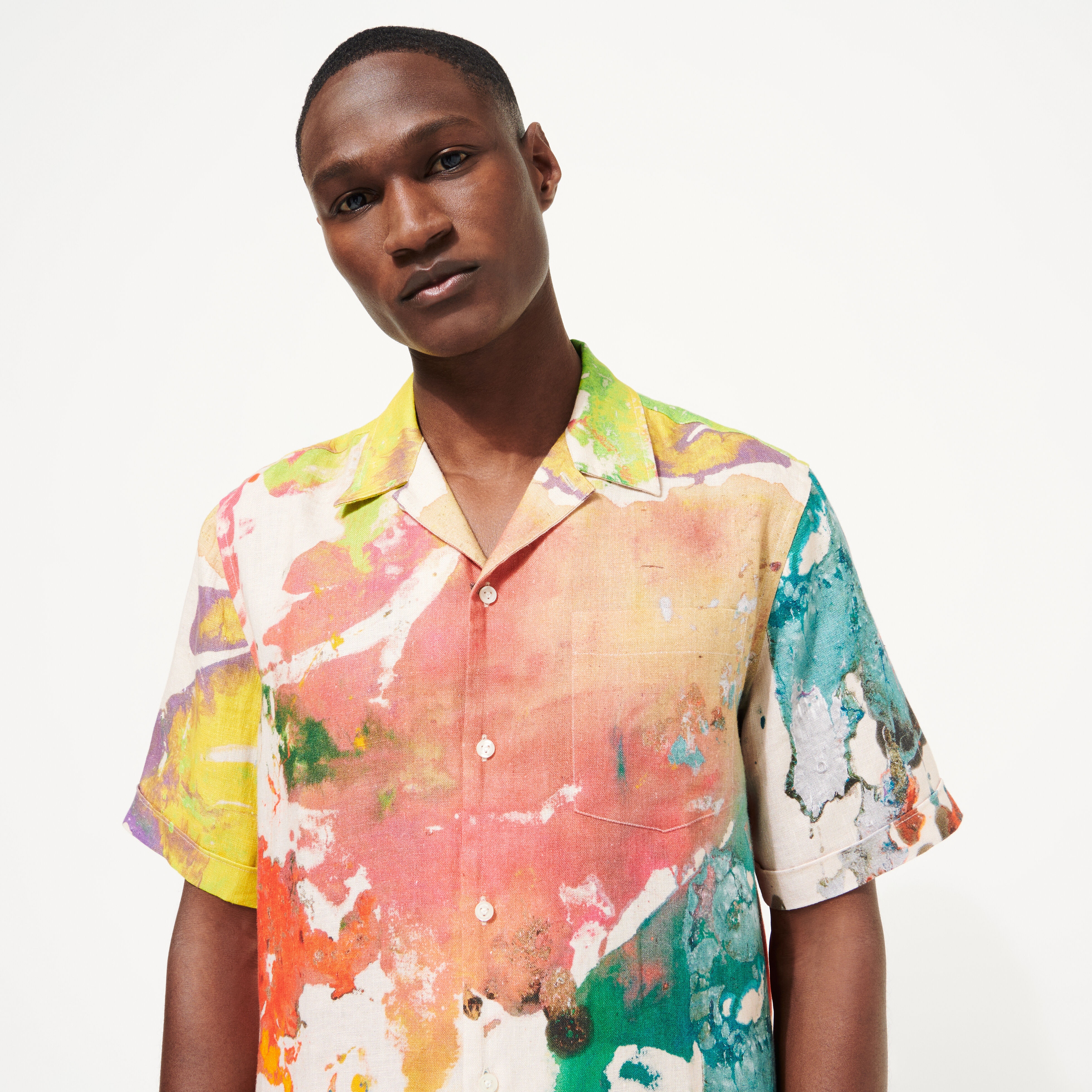 Men Bowling Shirt Linen Gra - Vilebrequin x John M Armleder - 7