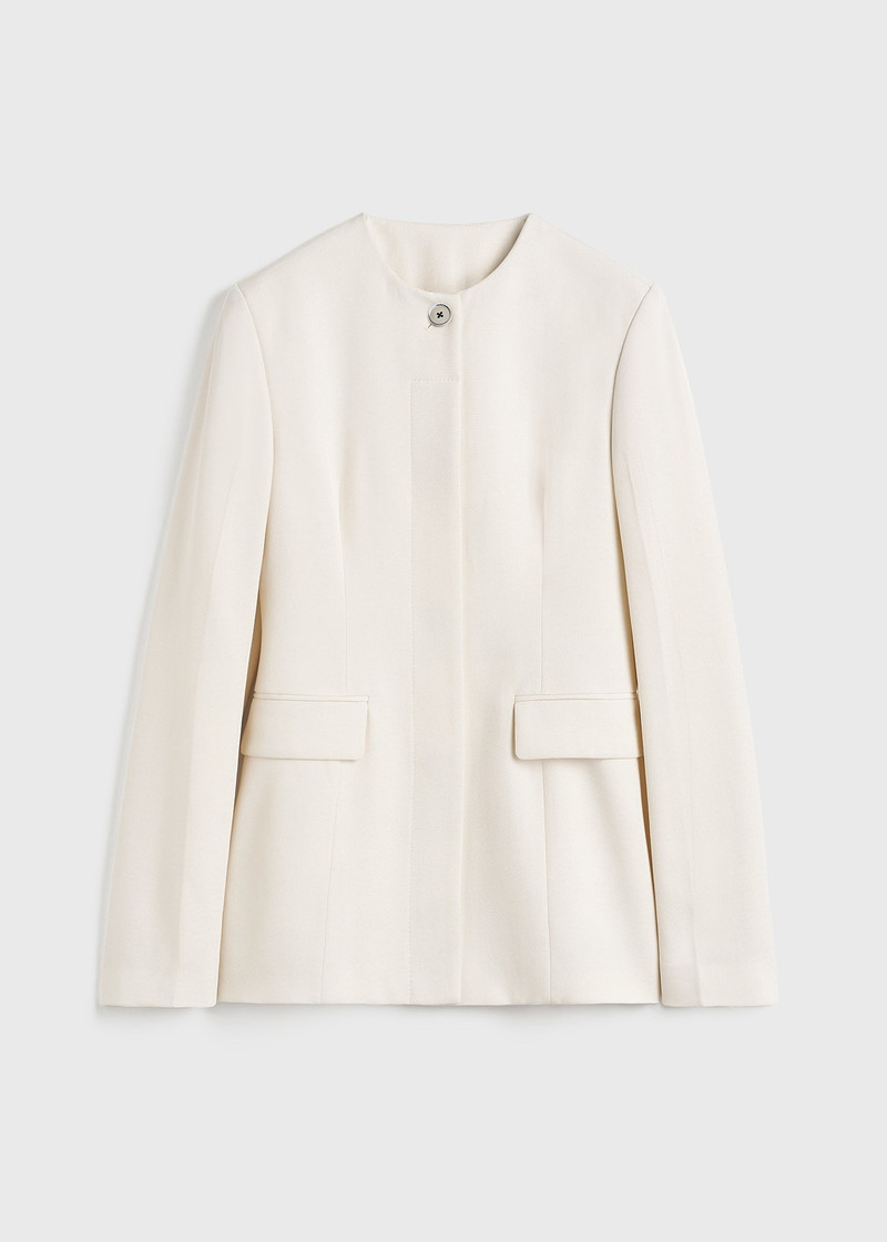 Collarless cinched jacket ecru 1