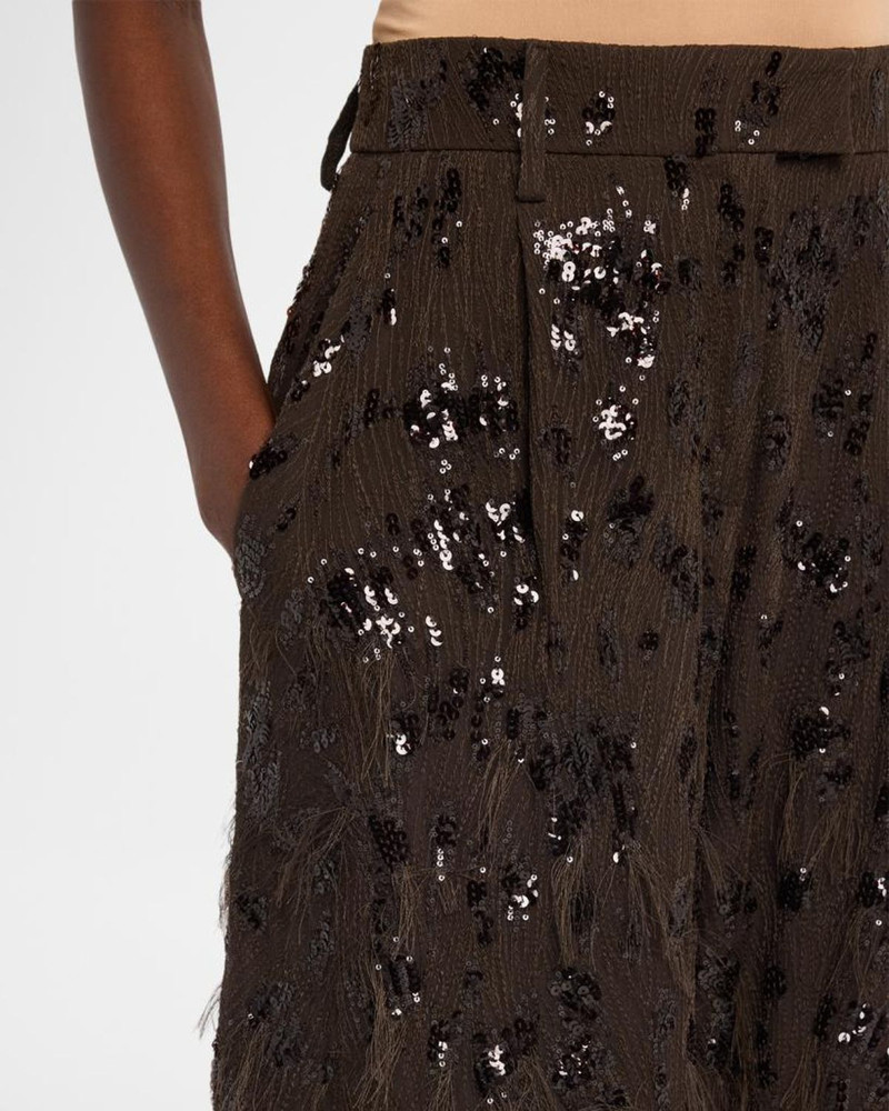 Animalier Sequined Fringe Silk Wide-Leg Trousers 5
