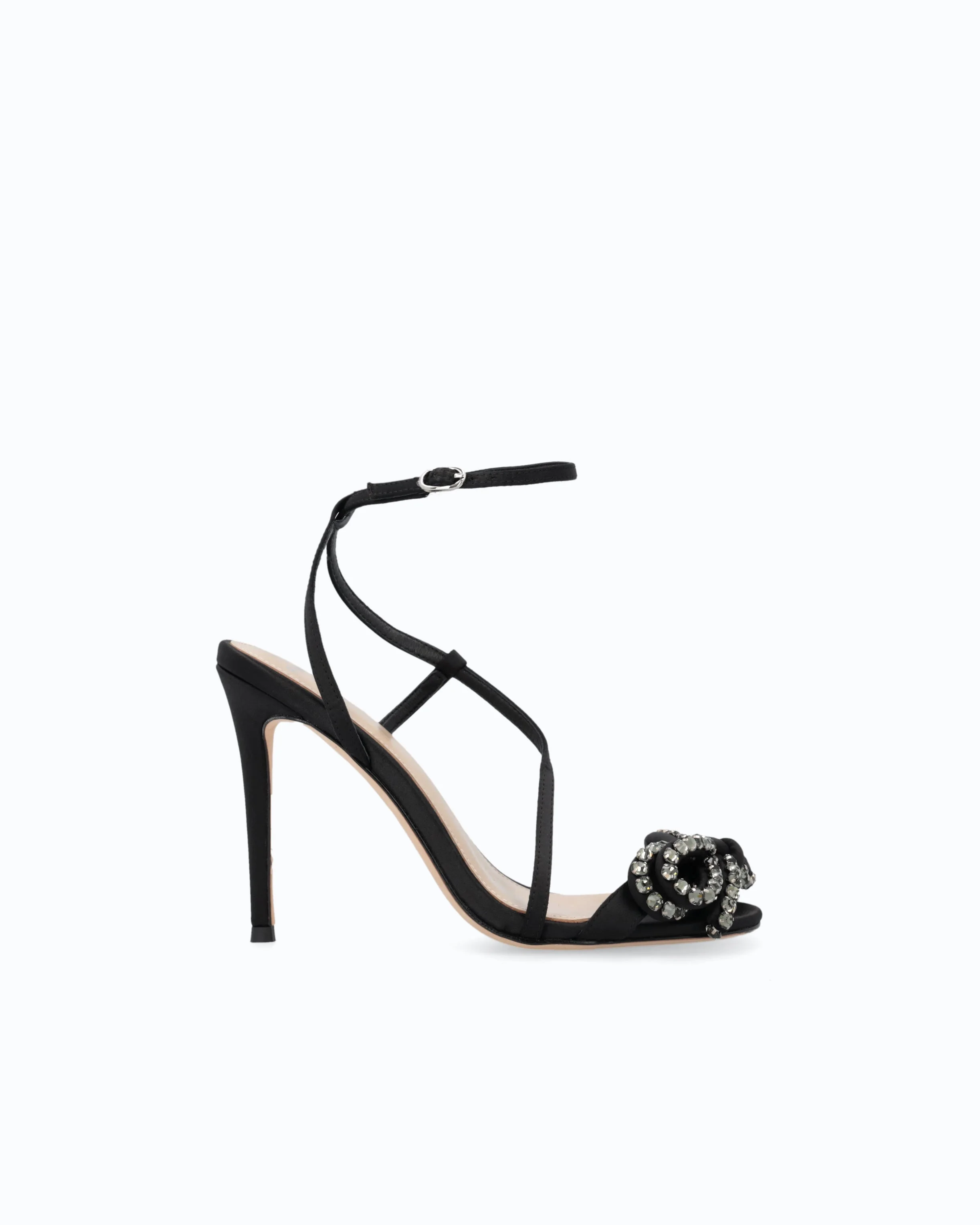 SATIN STILETTO SANDAL WITH STRASS BOW - 1