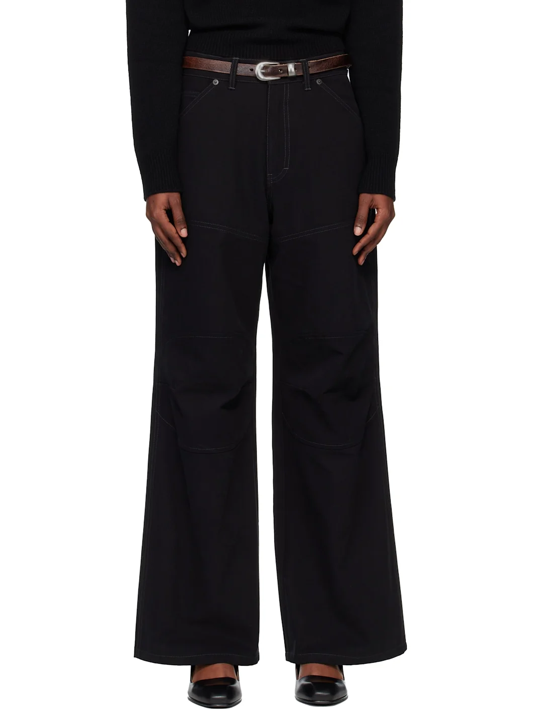 Black Oversized Wide-Leg Denim Jeans - 1