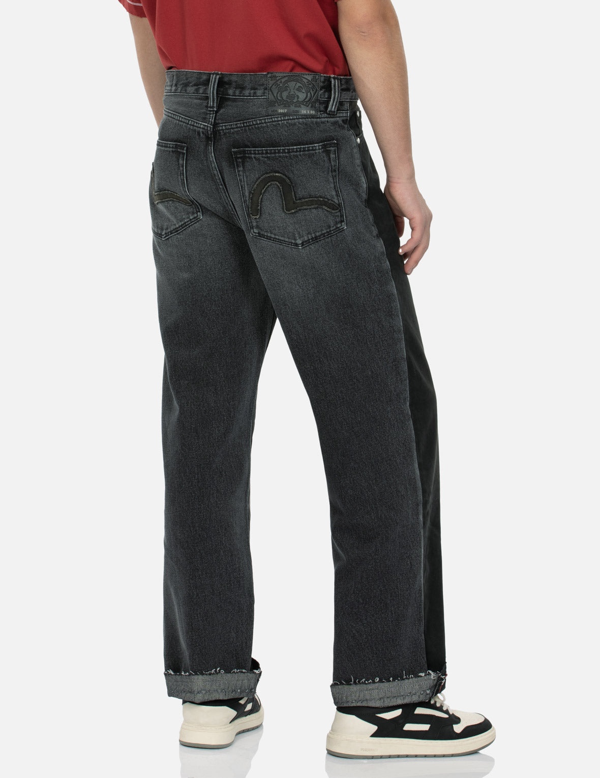 Seagull Appliqué Embroidery Baggy Fit Patchwork Jeans - 7
