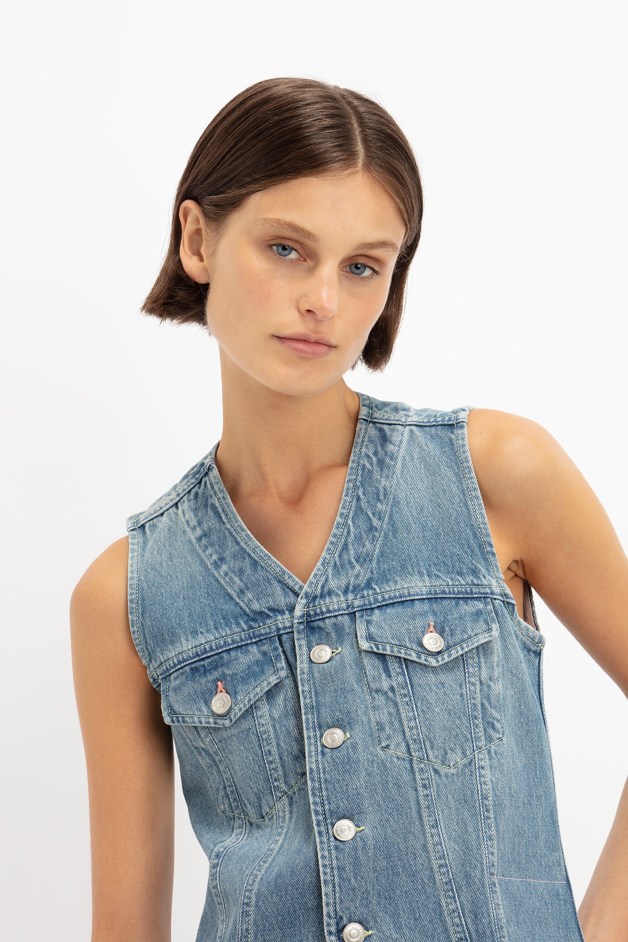 Mia Regan x VB Denim Waistcoat in Classic Blue Wash - 4