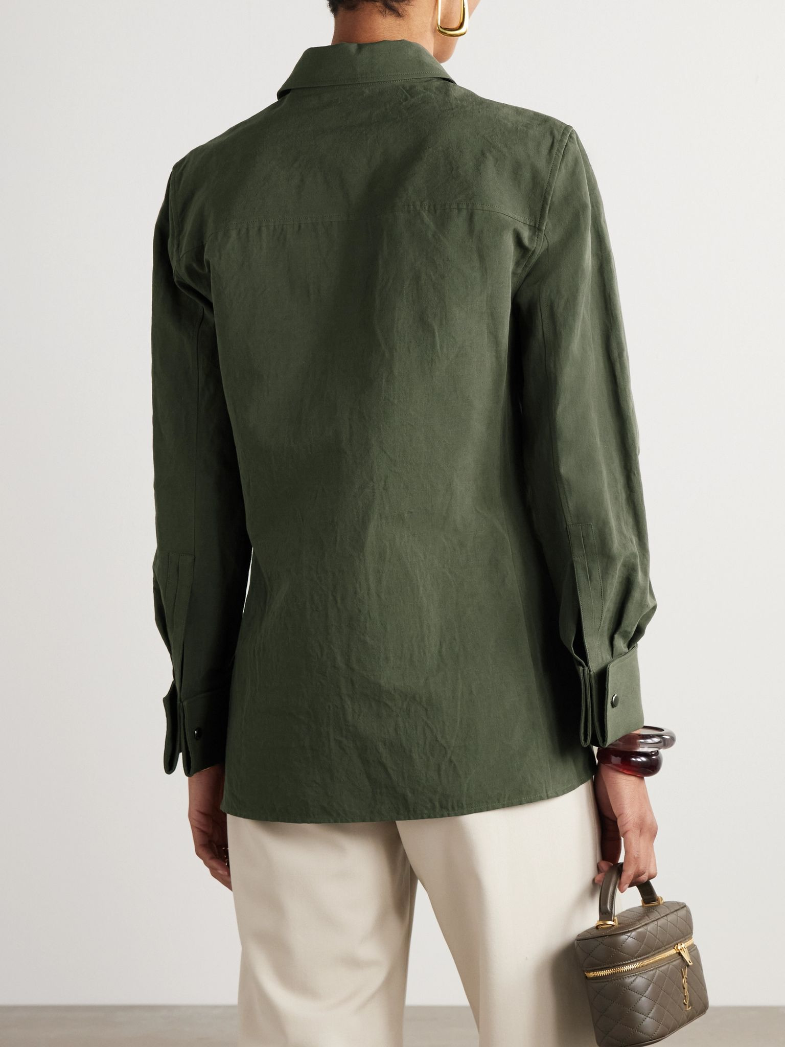 Embroidered cotton and linen-blend shirt Green - 4