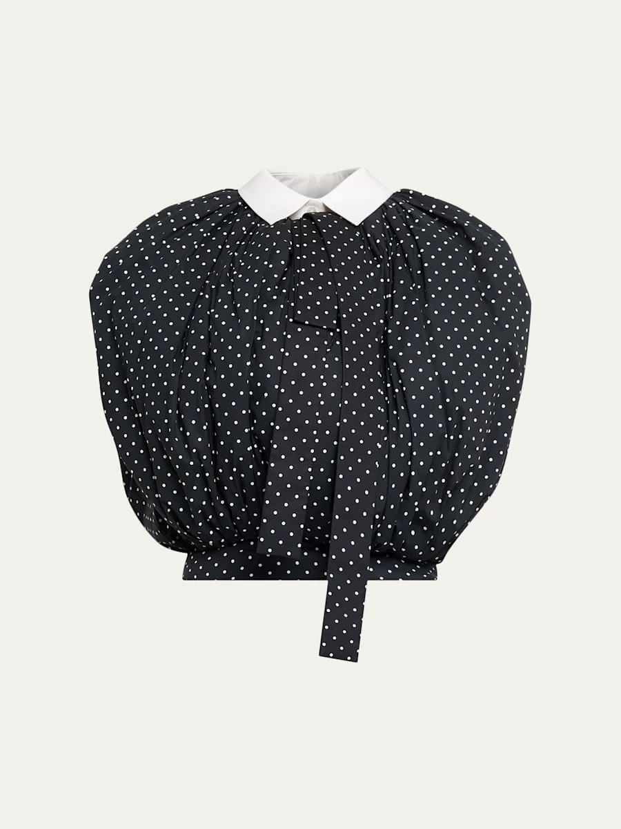 Polka-Dot Cotton Poplin Collared Bubble Top - 1