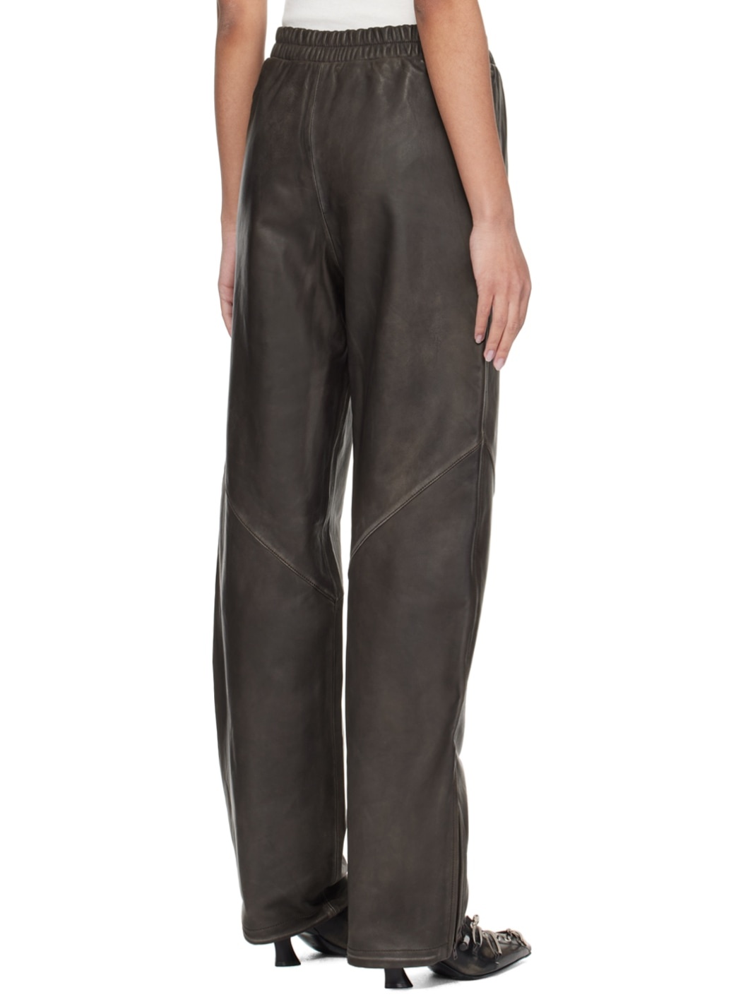 Brown Casual Leather Trousers - 3