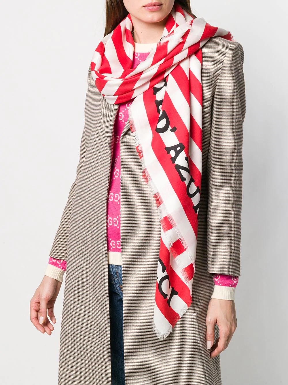 striped logo print scarf - 2