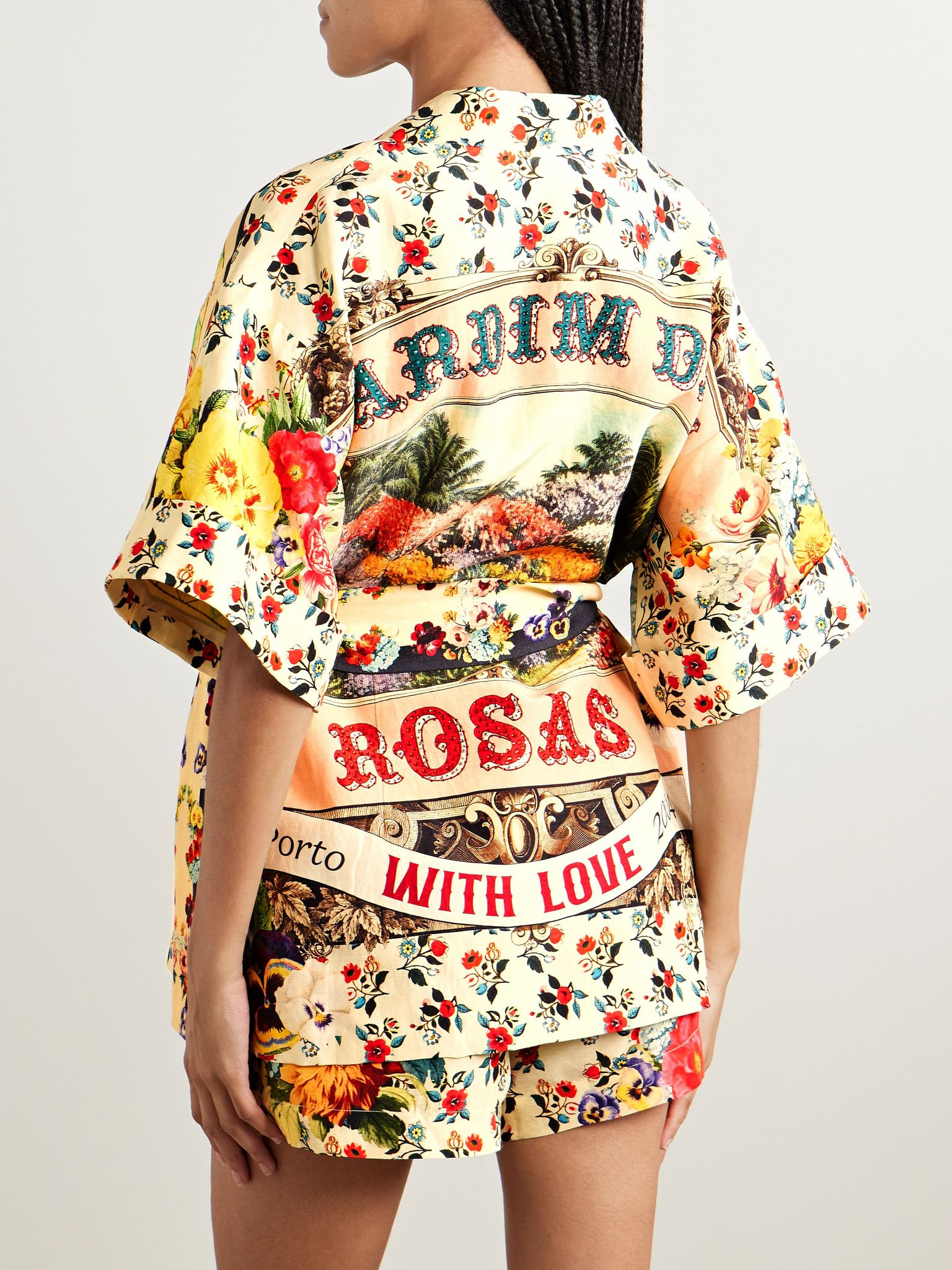 Double-breasted belted printed linen and silk-blend jacket Multi - 3