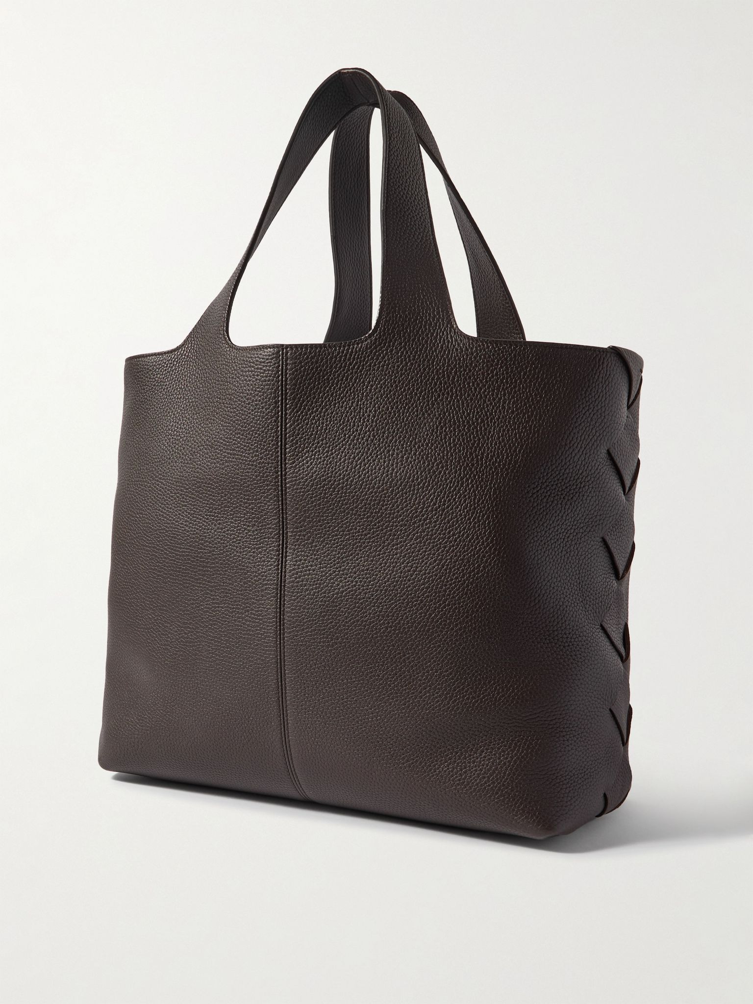 Large Intrecciato-Detailed Full-Grain Leather Tote Bag Brown - 3