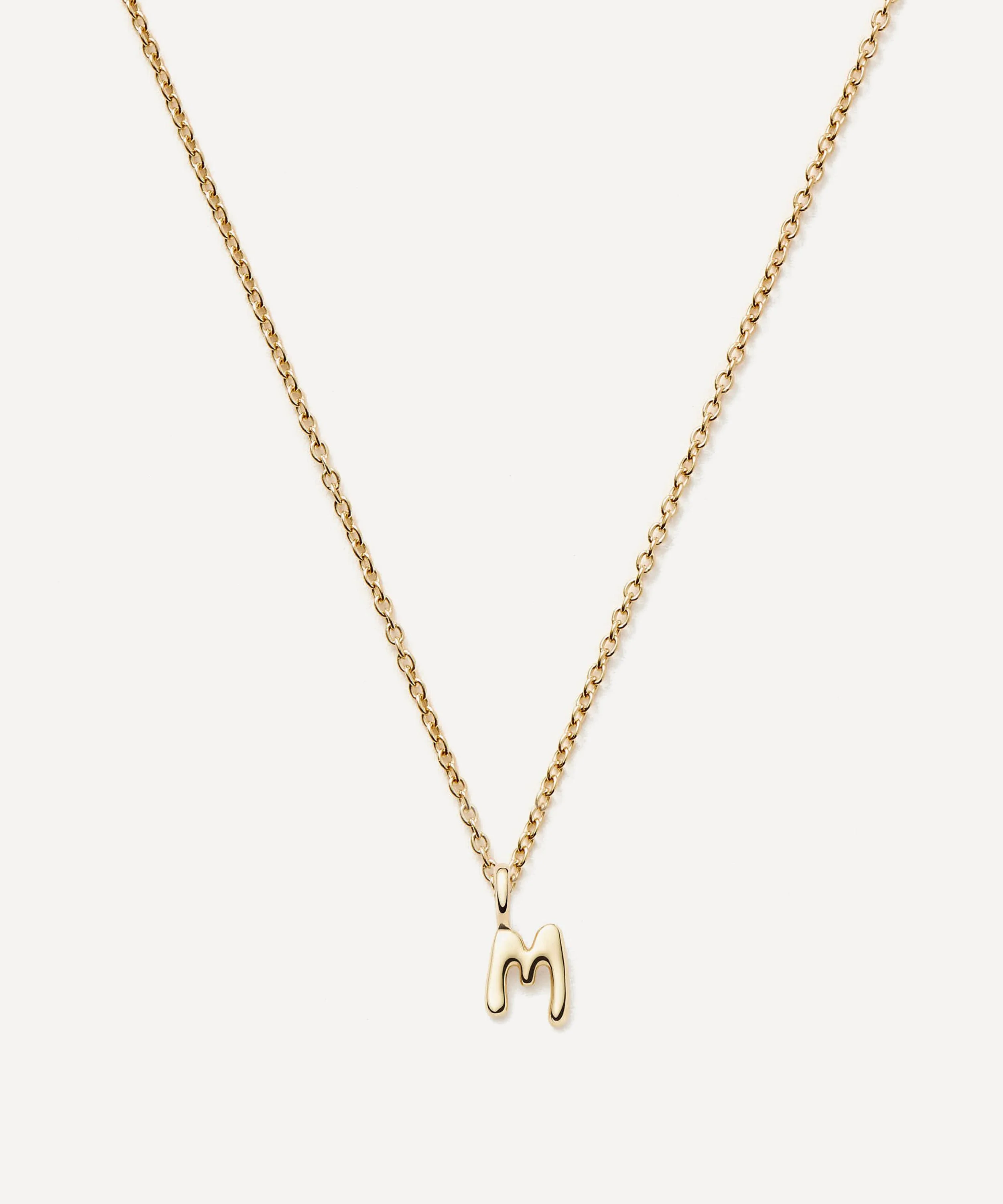 14ct Gold Fine Initial Mini M Pendant Necklace - 1