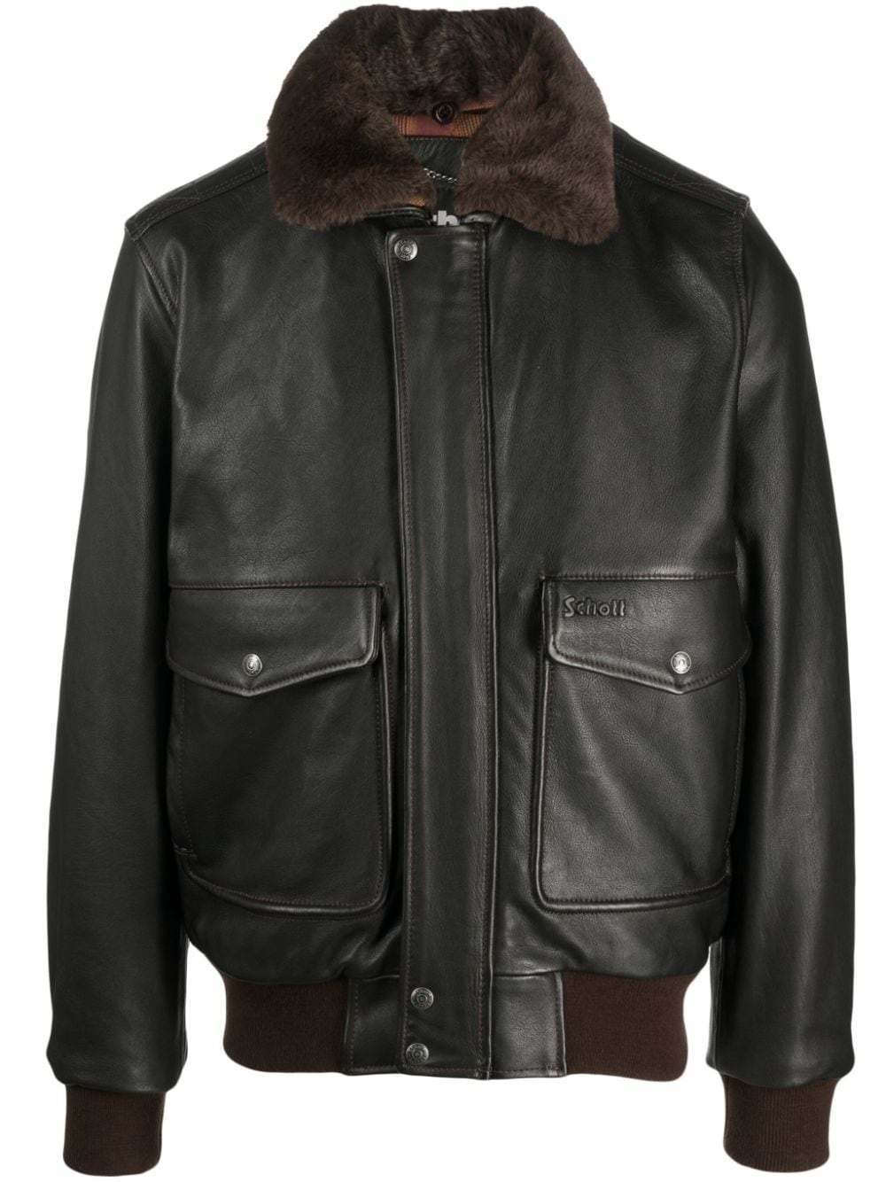 spread-collar leather jacket - 1