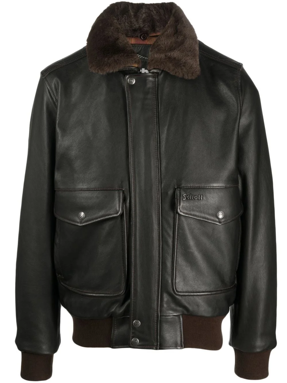 spread-collar leather jacket - 1