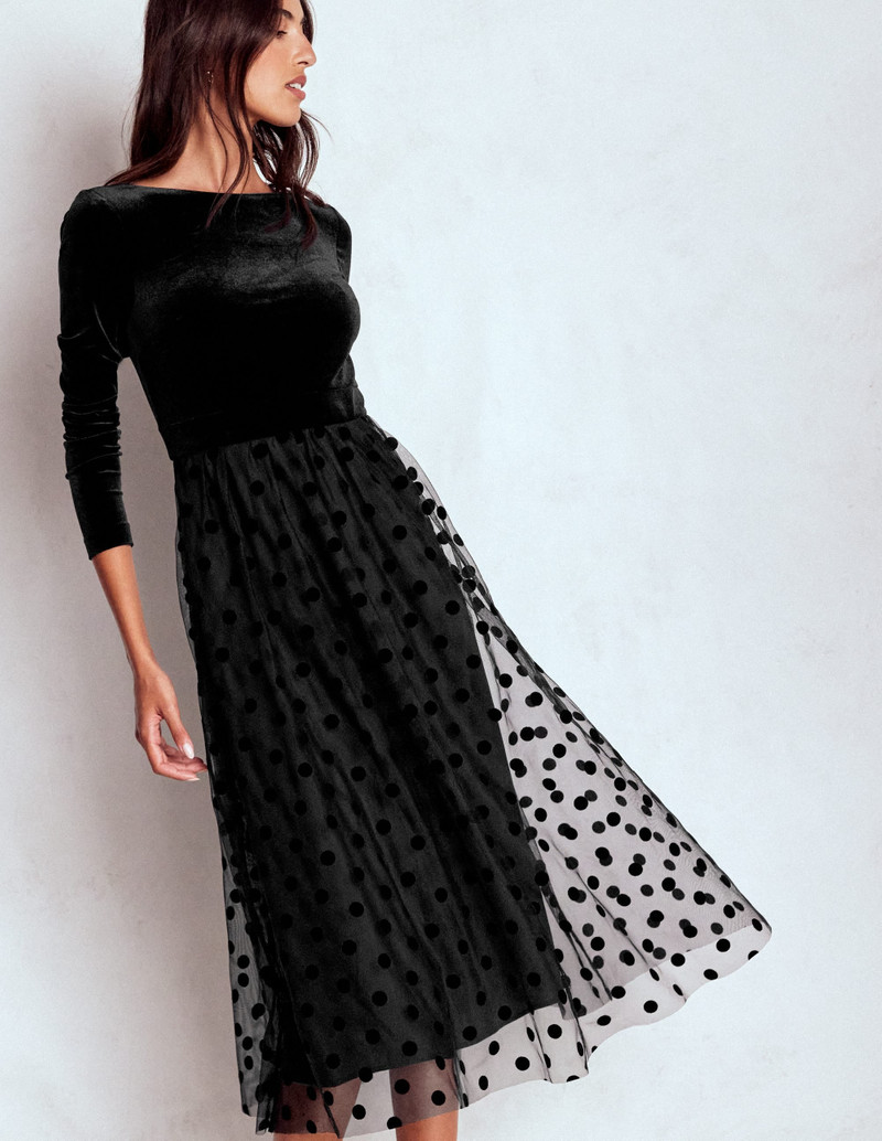 Velvet Bodice Jersey Dress-Black 5