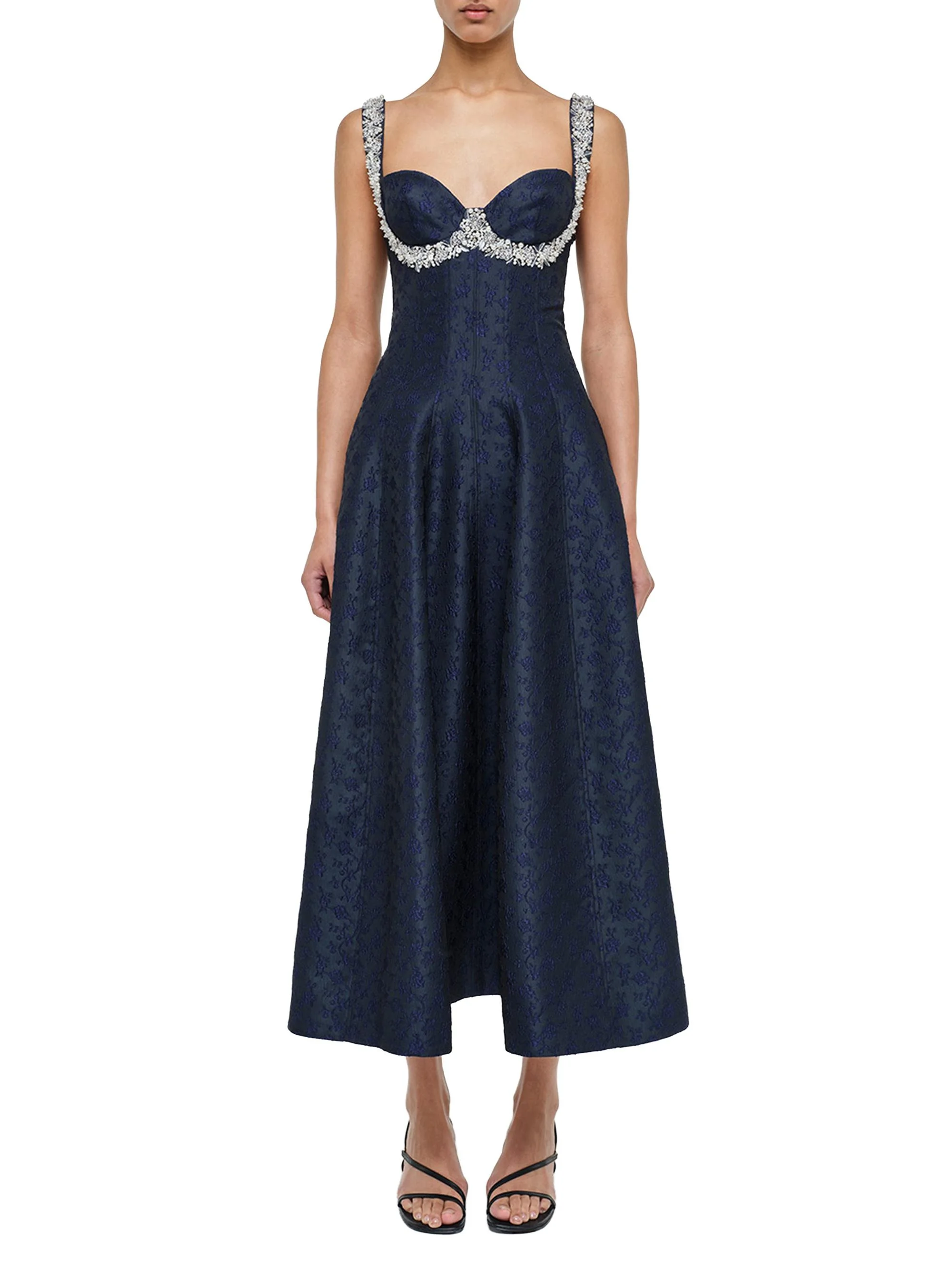 Women's Charlotte Embellished Jacquard Midi-Dress - Midnight - 1