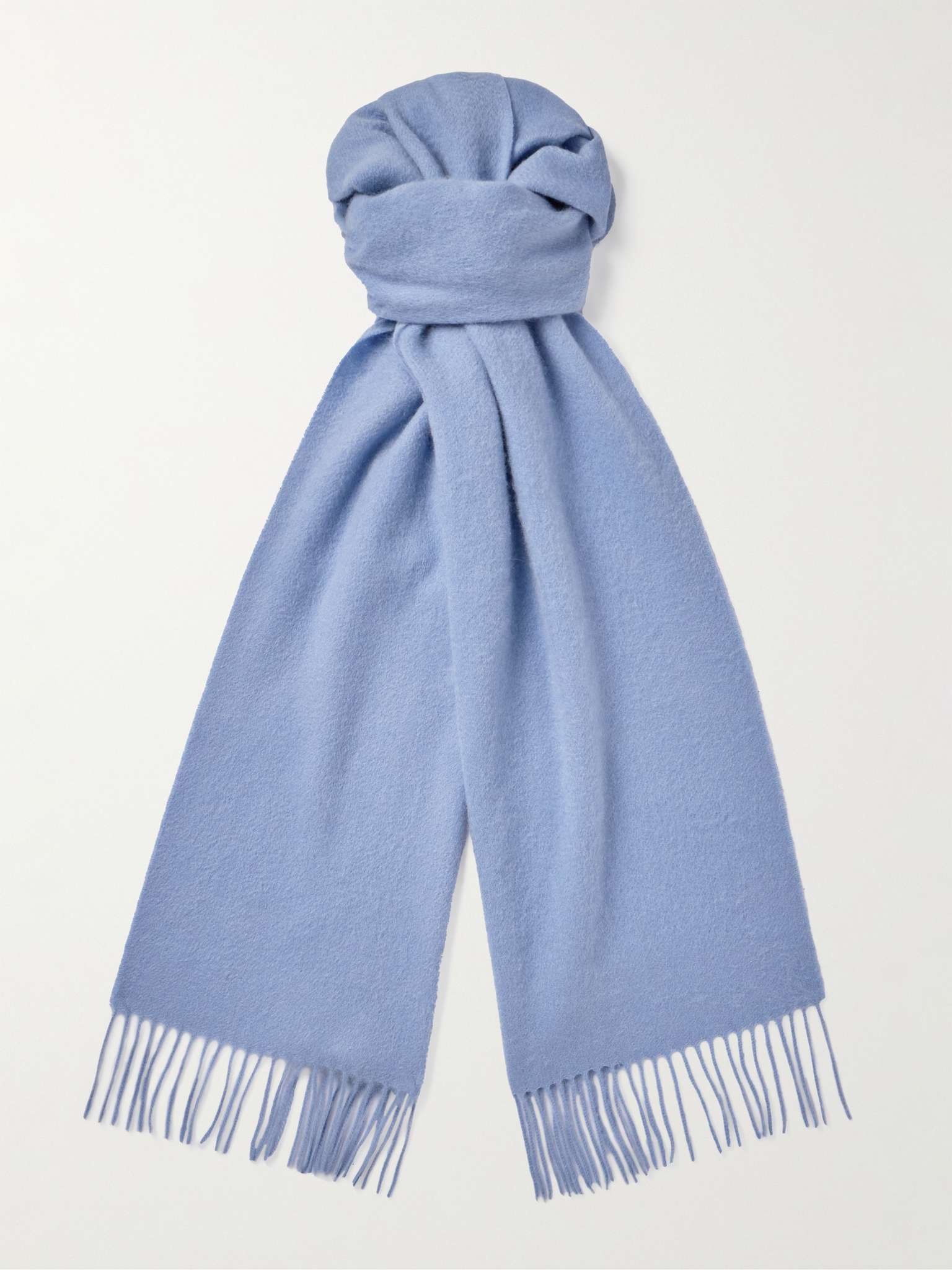 Logo-Embroidered Fringed Cashmere Scarf - 1