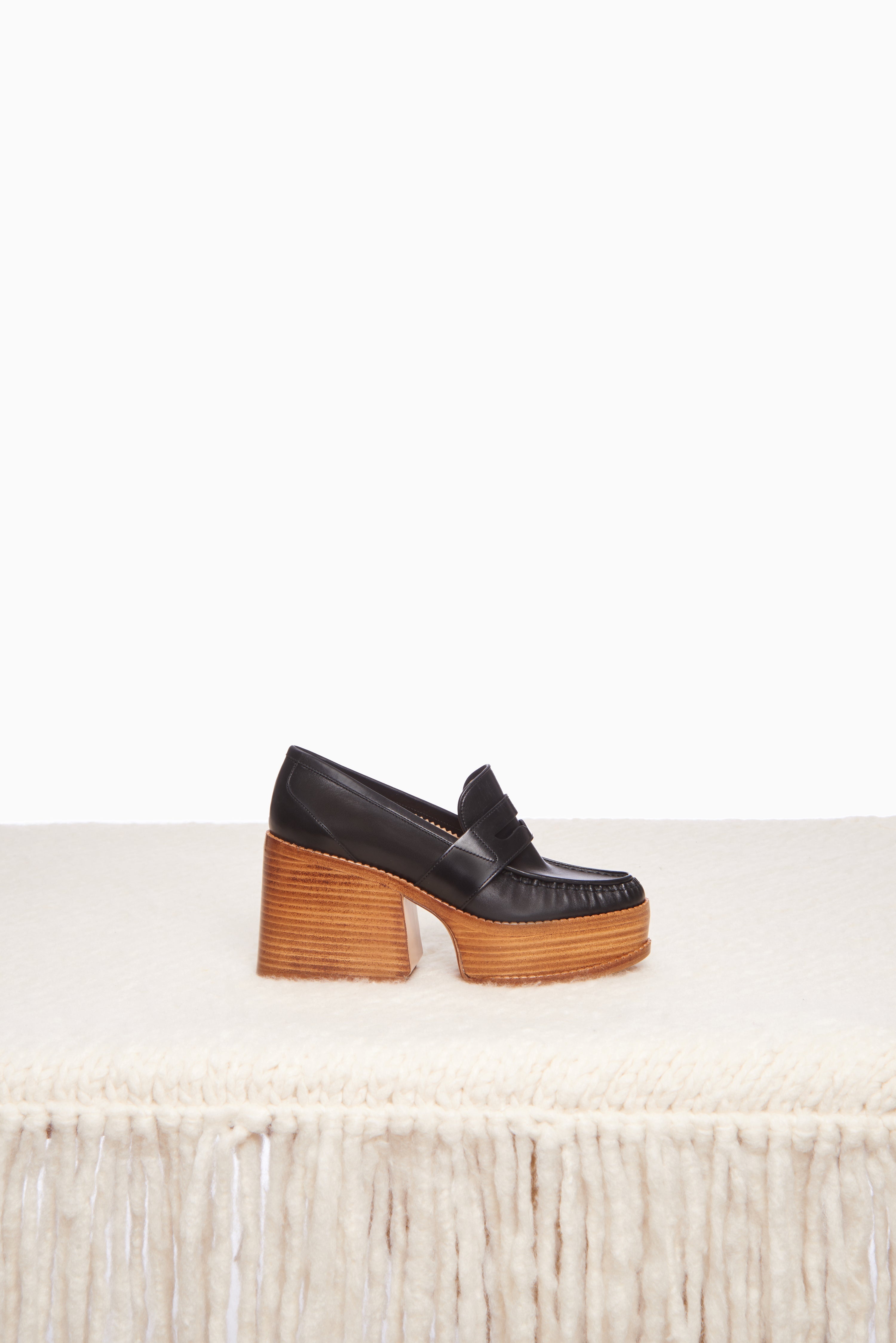 Augusta Heeled Loafer in Black Leather - 4