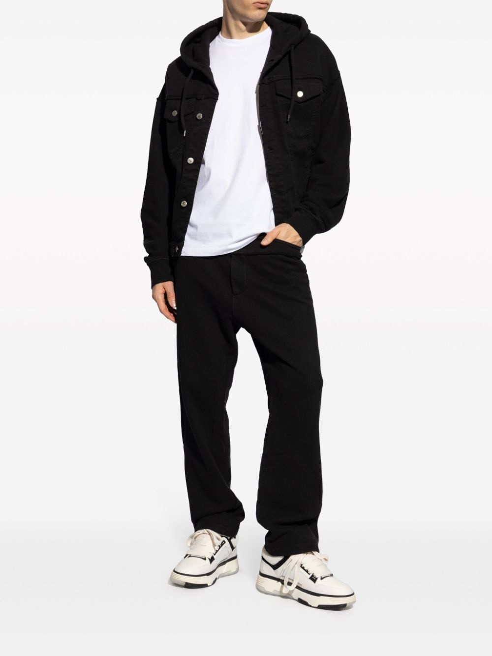 denim-panel cotton track pants - 2