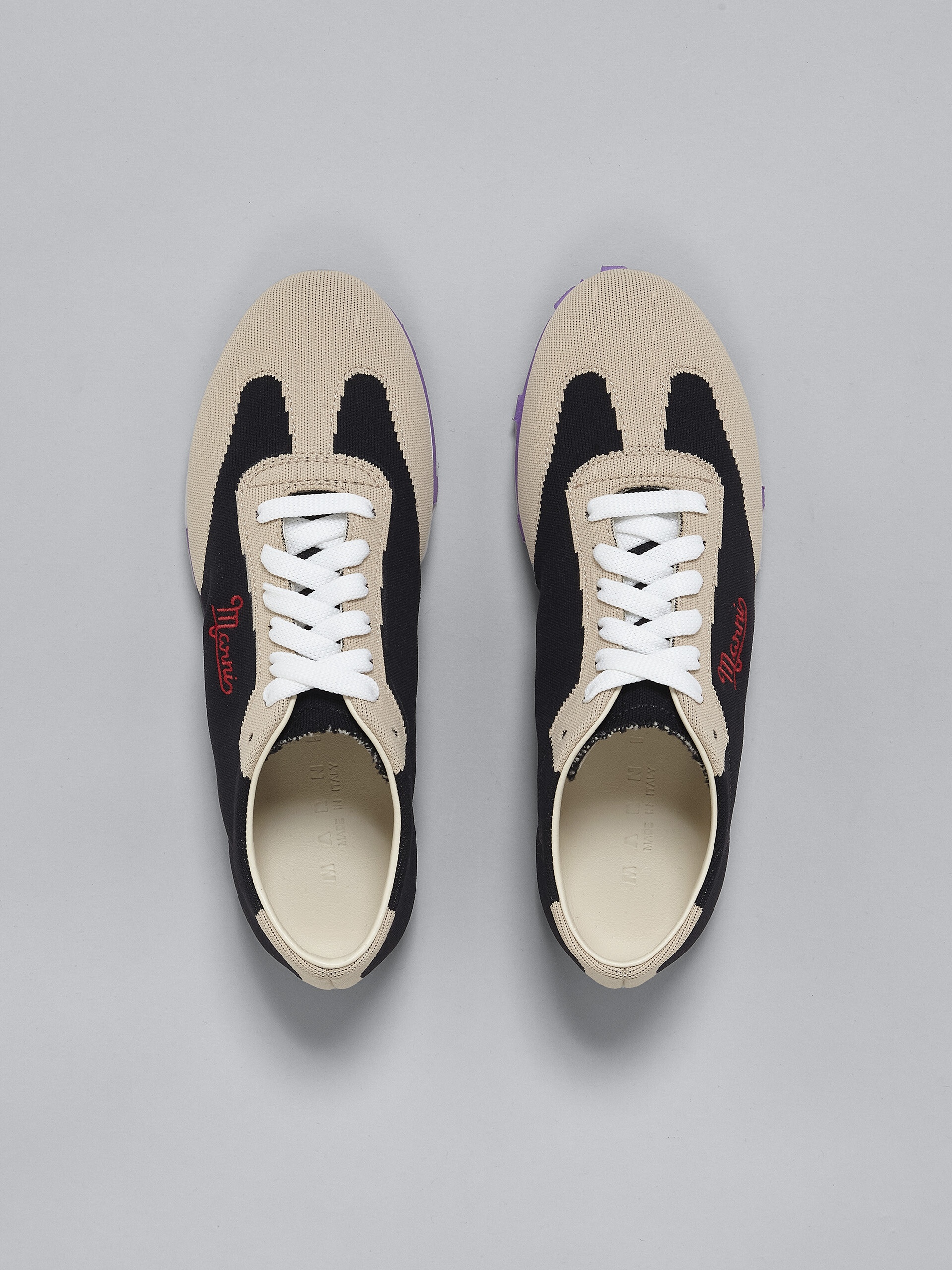 BLACK AND BEIGE STRETCH JACQUARD PEBBLE SNEAKER - 4