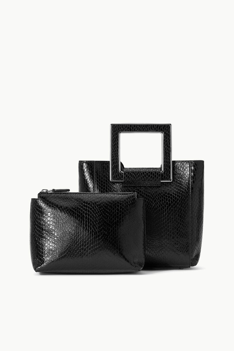 STAUD MINI SHIRLEY BAG BLACK SNAKE EMBOSSED 5