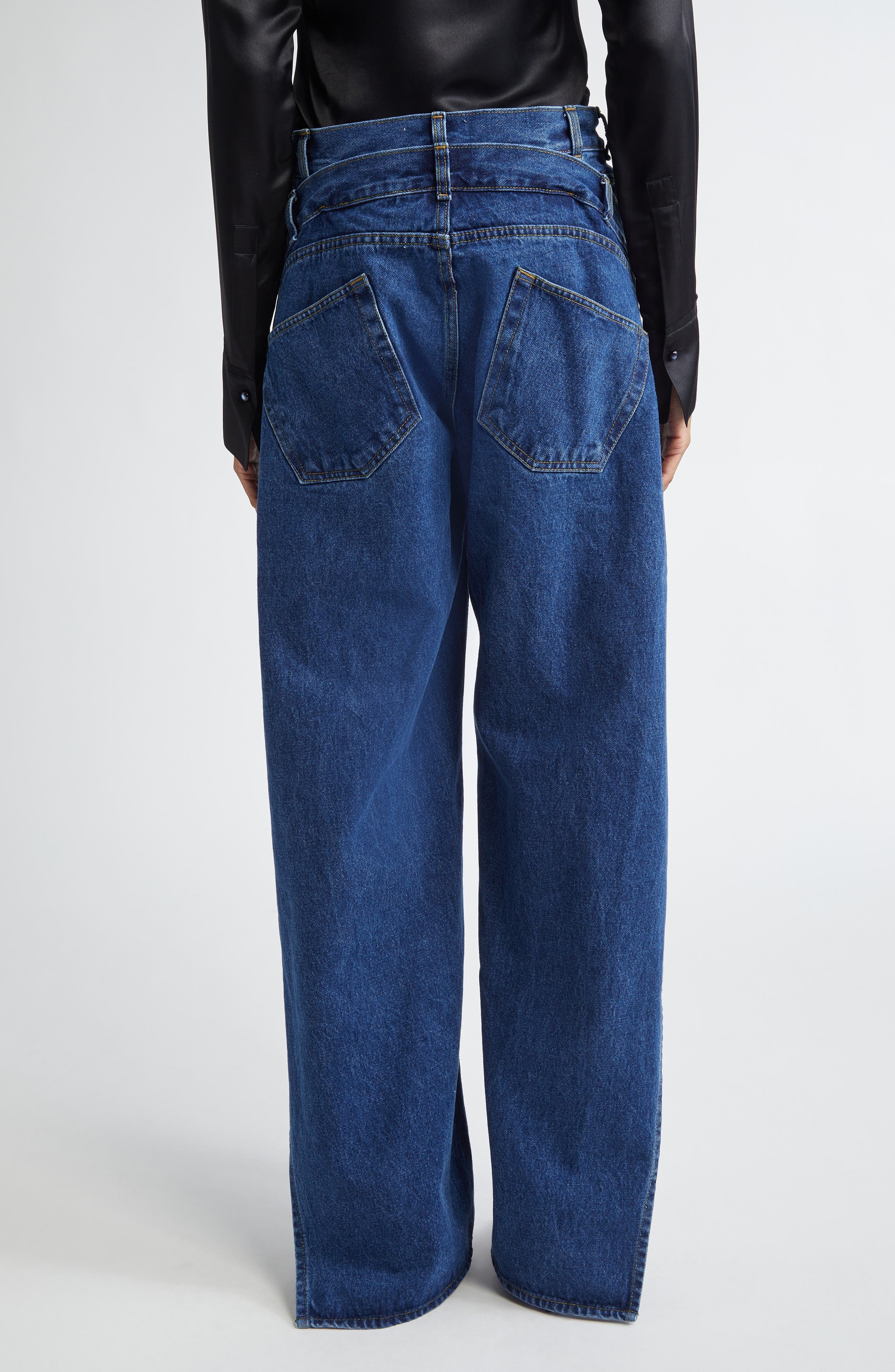 MONSE Deconstructed Wide Leg Wrap Jeans in Indigo Denim at Nordstrom - 2
