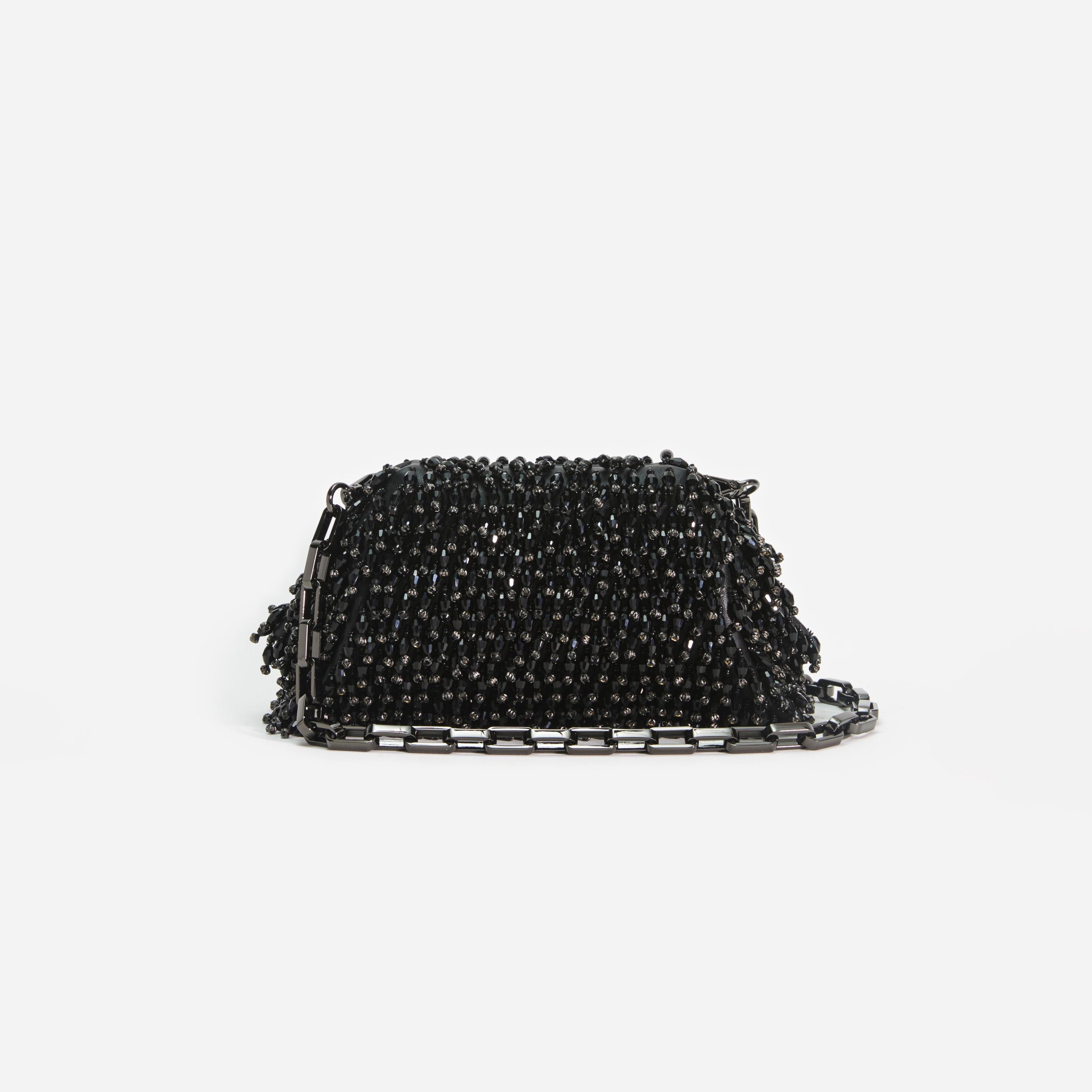 Black Crystal Embroidery Clutch Bag - 4