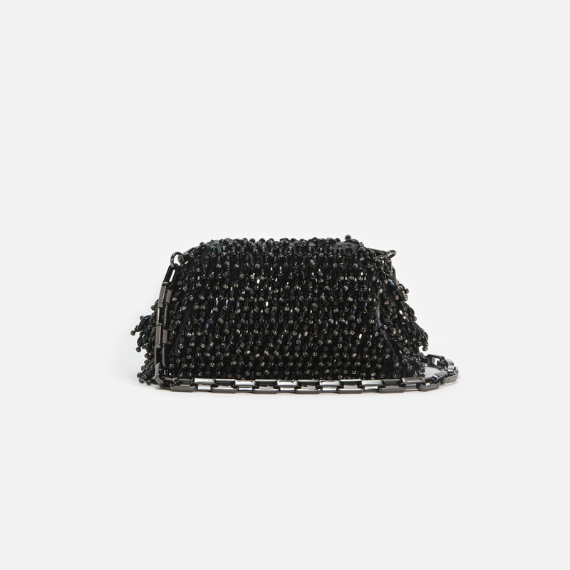 Black Crystal Embroidery Clutch Bag 4