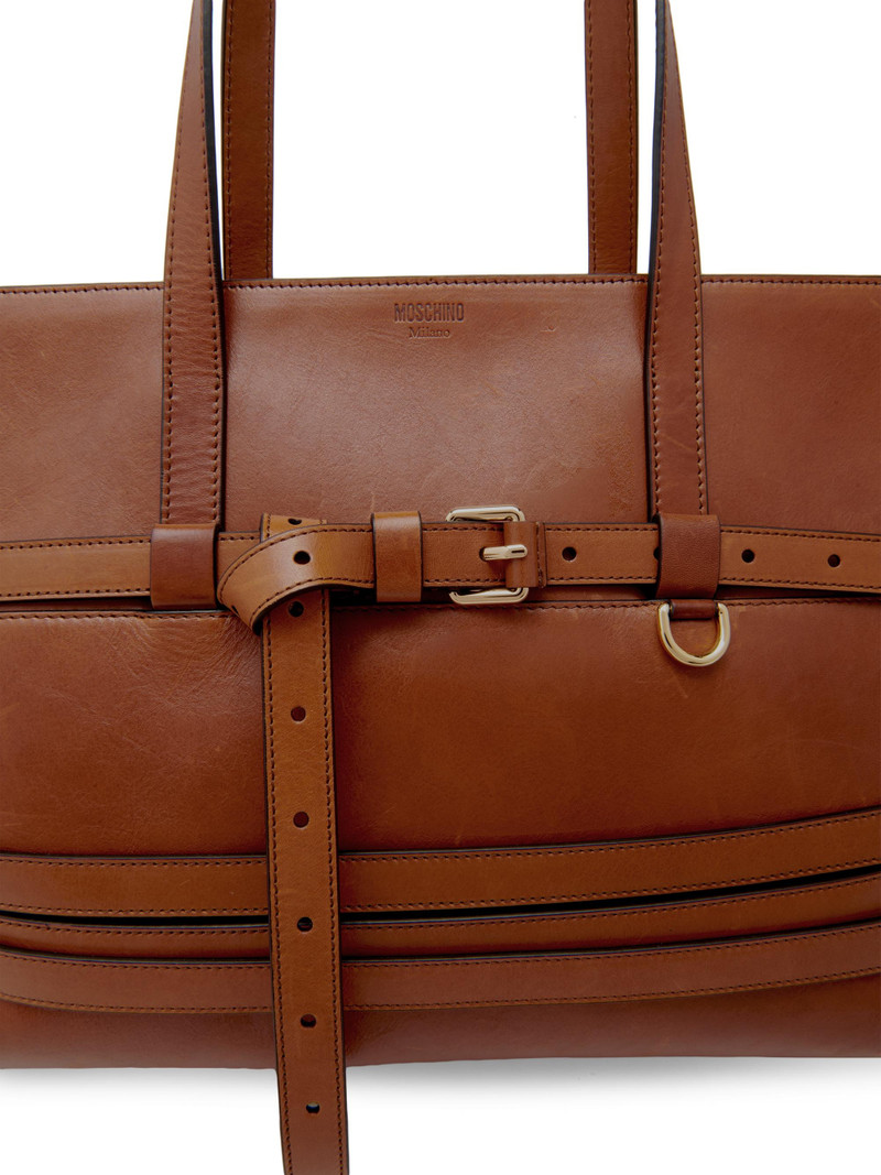 Women's Belted Leather Tote Bag - Hide 4