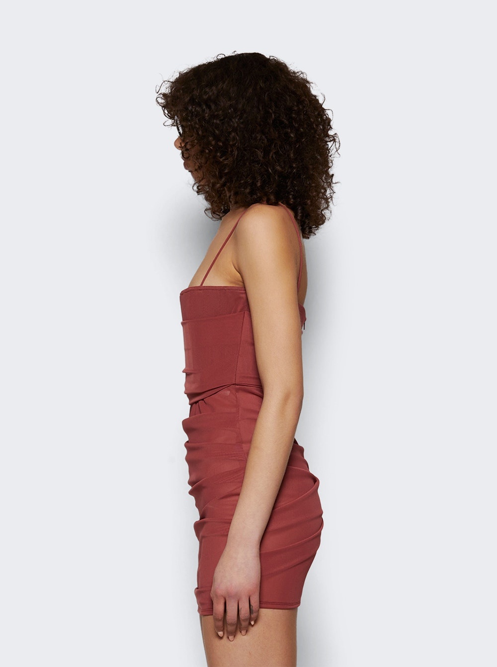 Tucked Corset Mini Dress Cognac - 3