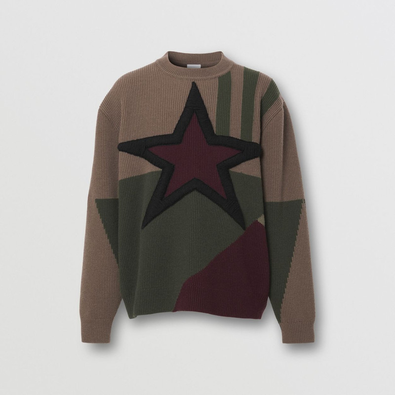 Geometric Intarsia Rib Knit Wool Sweater 1