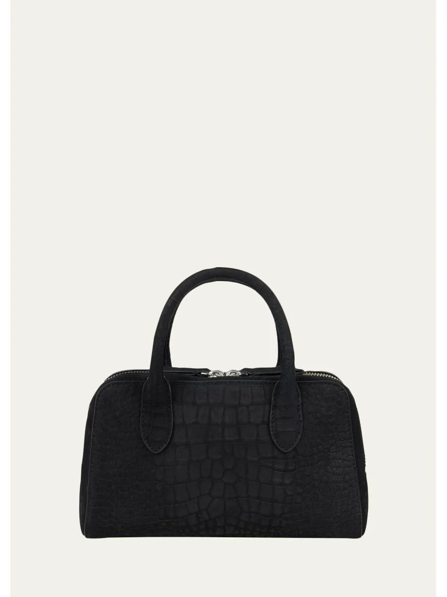 The Ivy 22 Croc-Embossed Nubuck Leather Top-Handle Bag - 1
