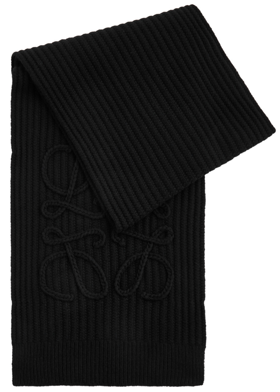 Loewe Anagram-appliqué Ribbed Wool Scarf - 1