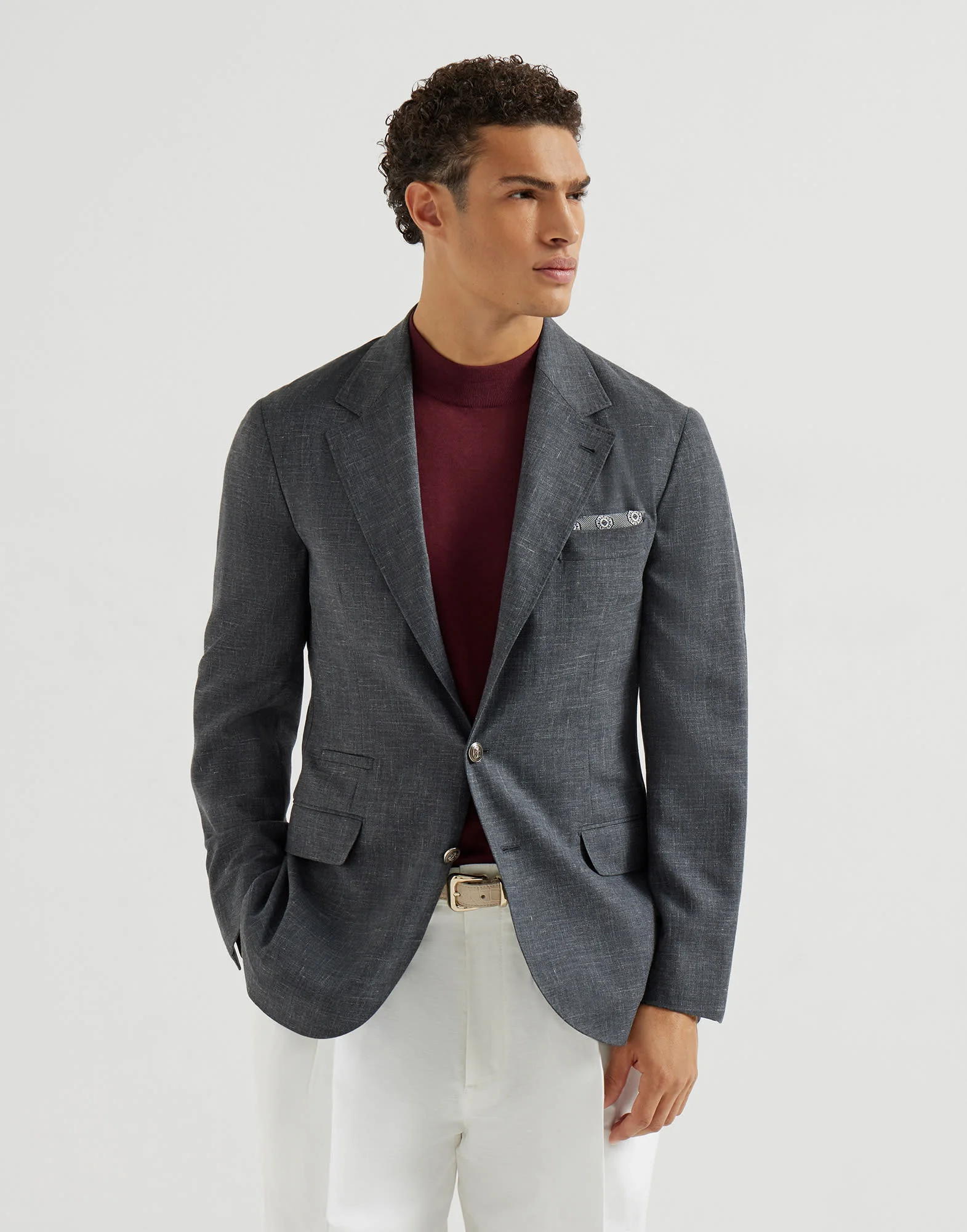 Wool, silk and linen slubbed fresco deconstructed blazer with metal buttons - 1