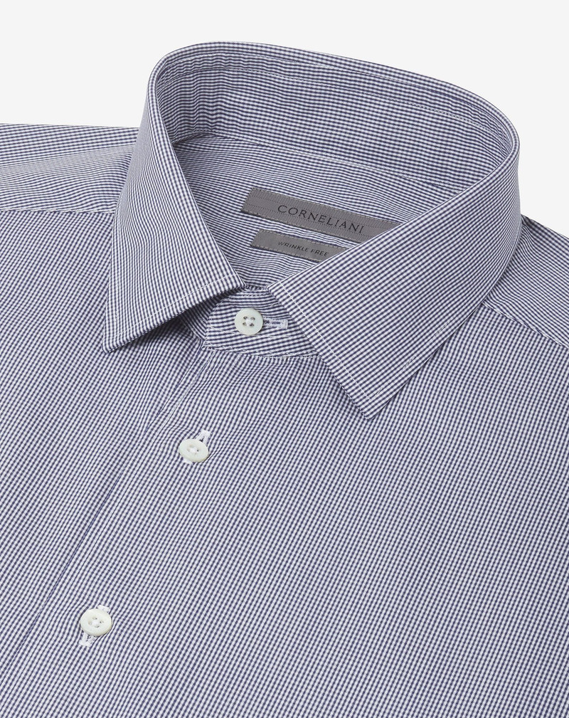 Wrinkle-free cotton shirt with white and blue micro checks 4
