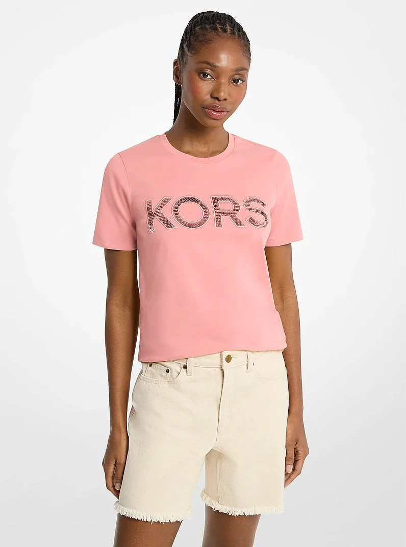 Sequined Logo Cotton T-Shirt - 1