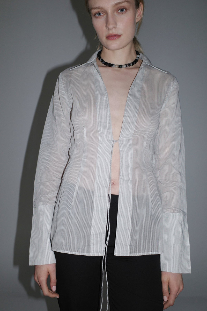 Sheer Stripe Tie Shirt - Sheer Stripe 8