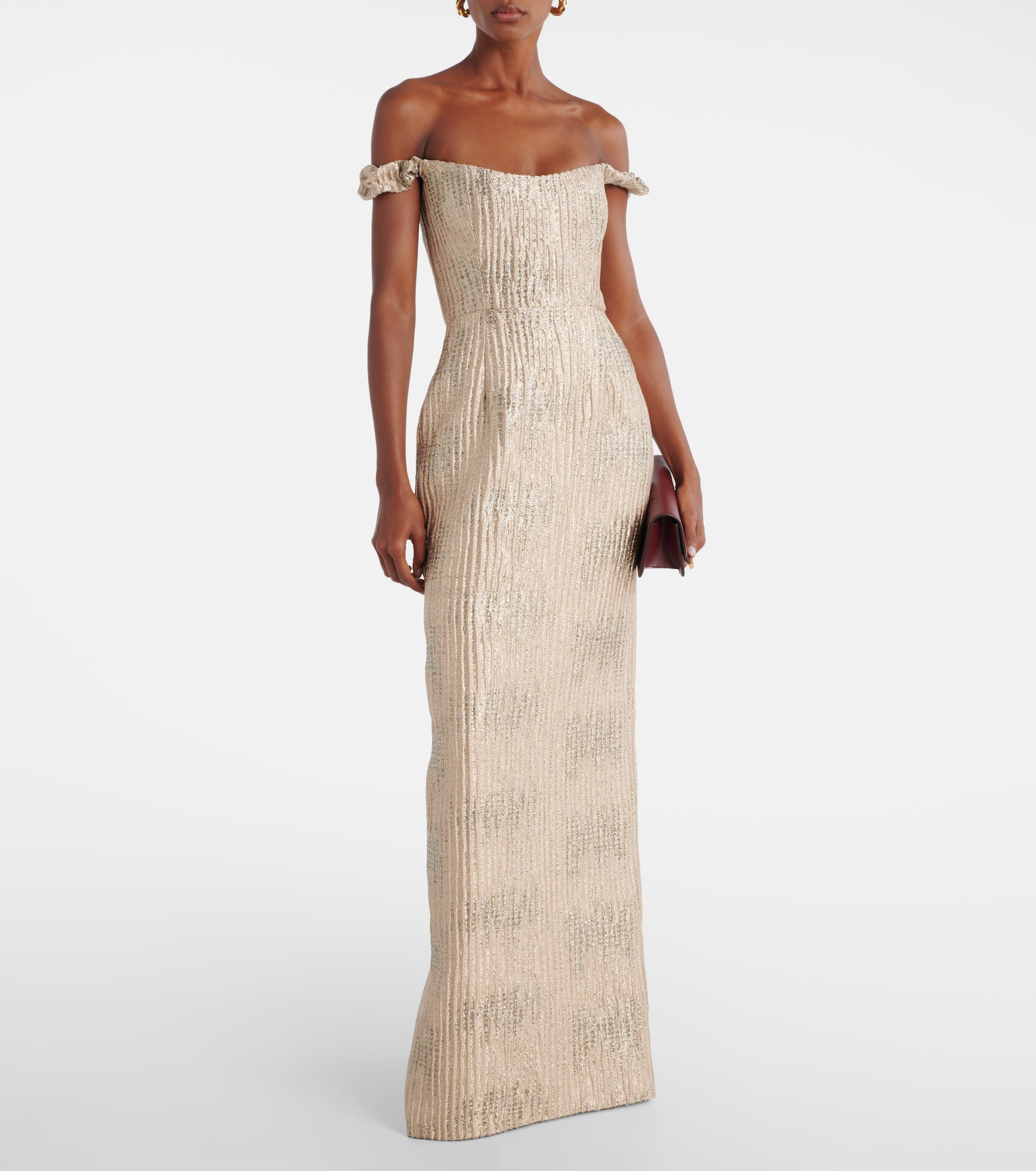 Yolanda off-shoulder brocade gown - 2