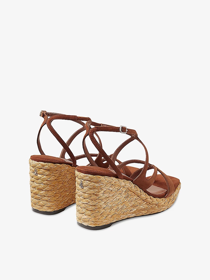 Ayla 85 suede and raffia wedge sandals - 4