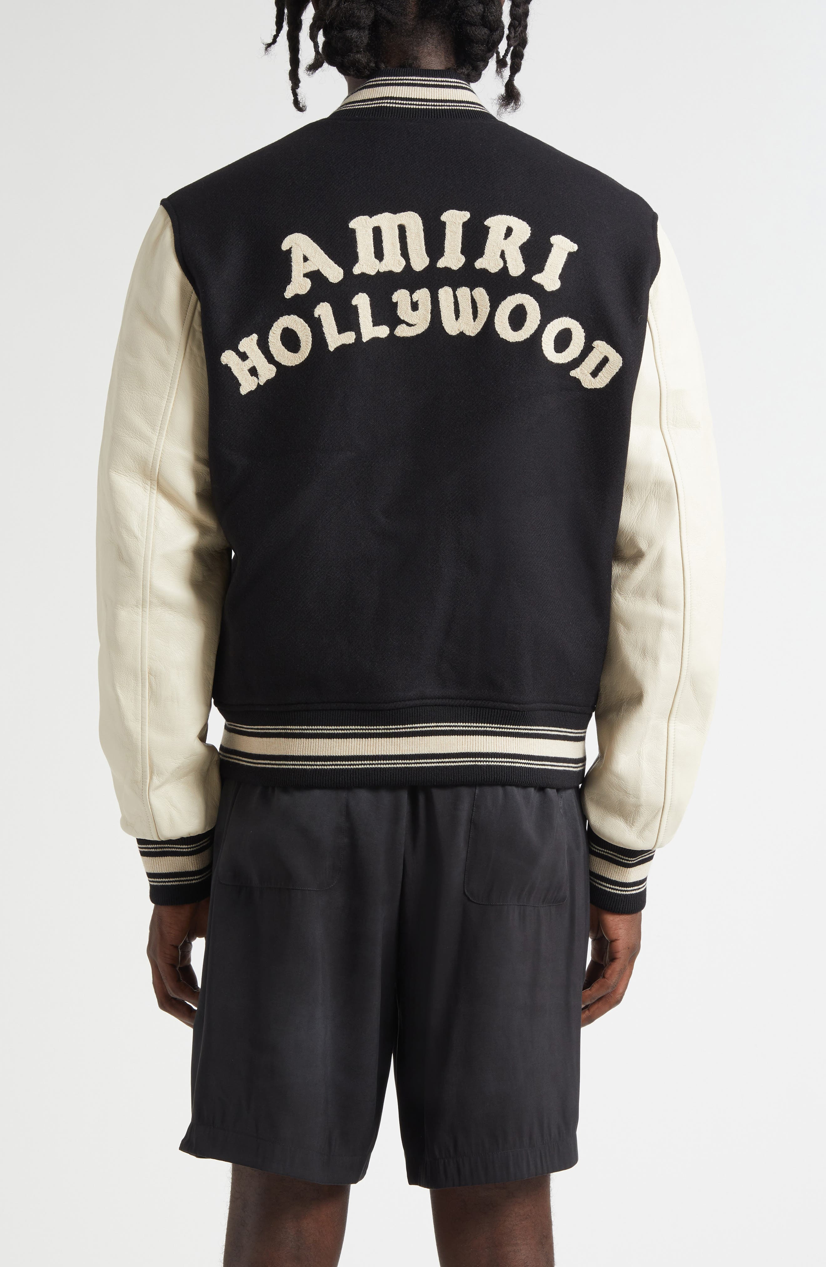 AMIRI Hollywood Mixed Media Bomber Jacket in Black at Nordstrom - 3