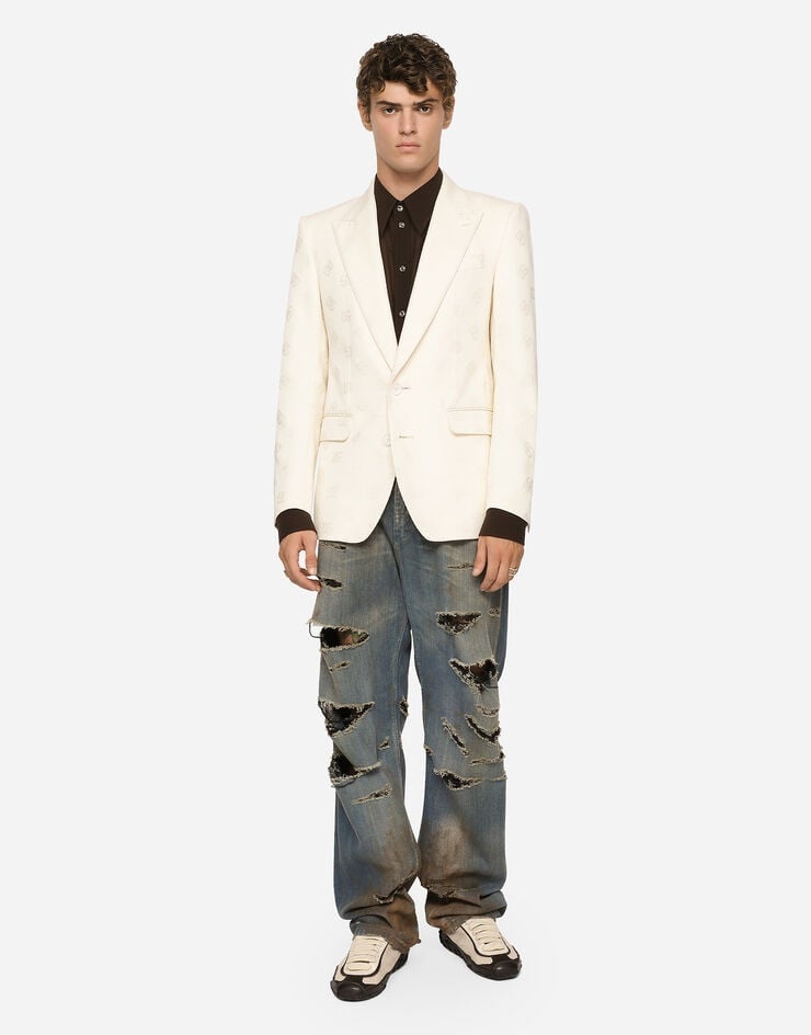 Blue denim straight-leg jeans with rips - 2