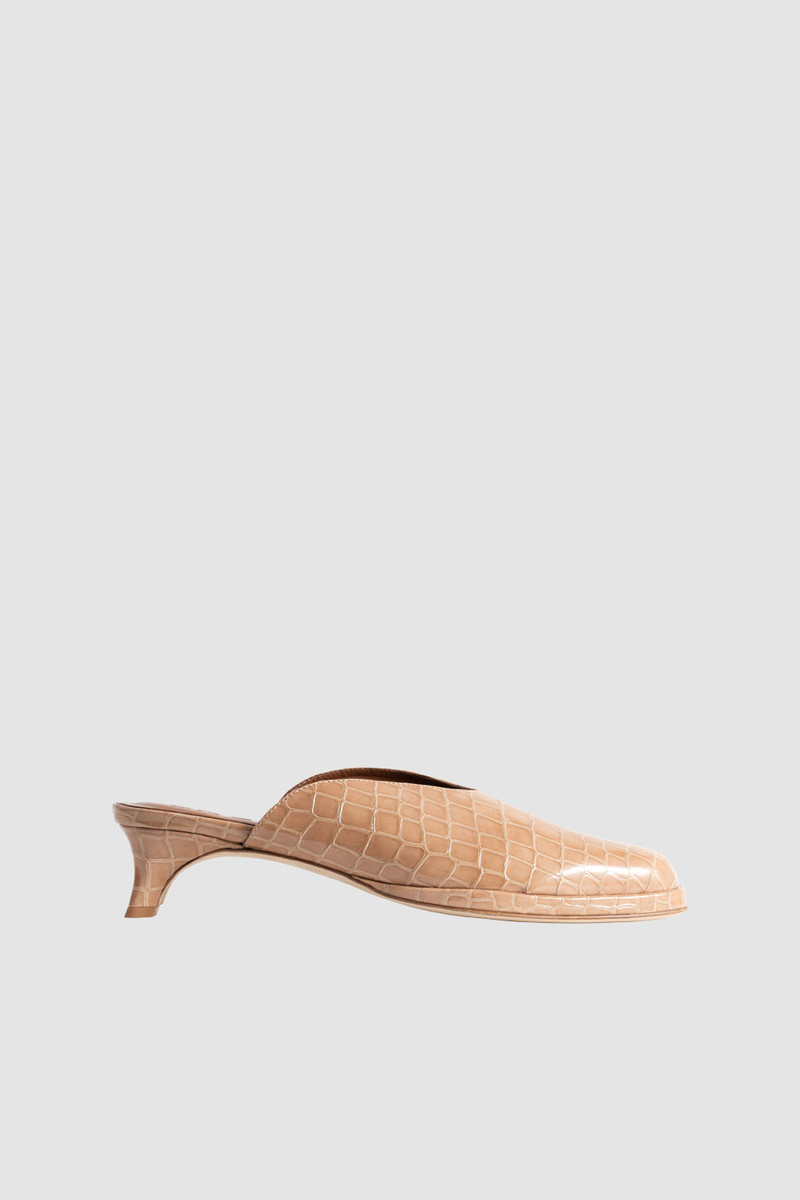 Babylady Light Tan Croco Embossed Leather Slip-On Mule 1
