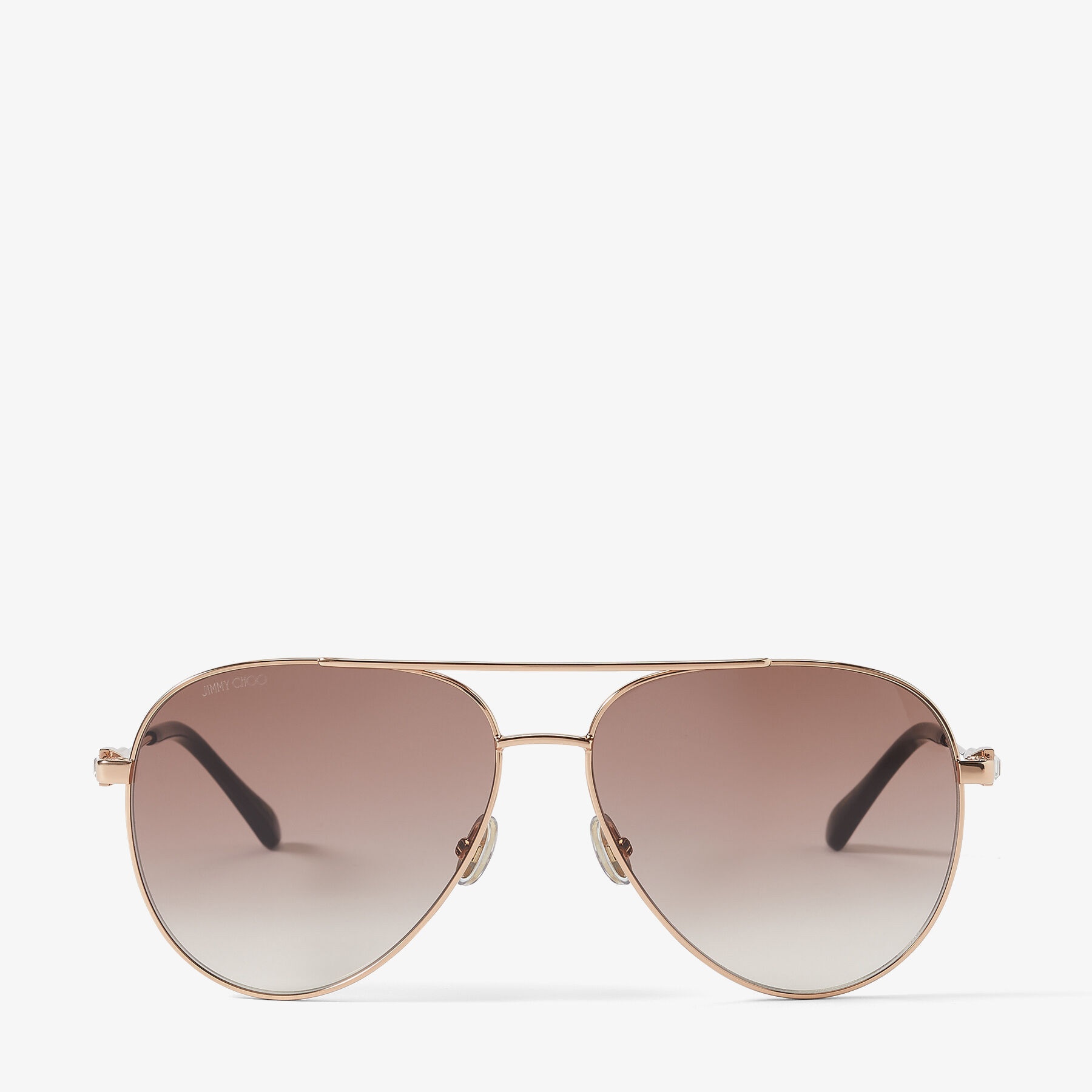 Olly
Copper Gold Aviator Sunglasses with Brown Shaded Lenses and Crystal Embellishment - 1