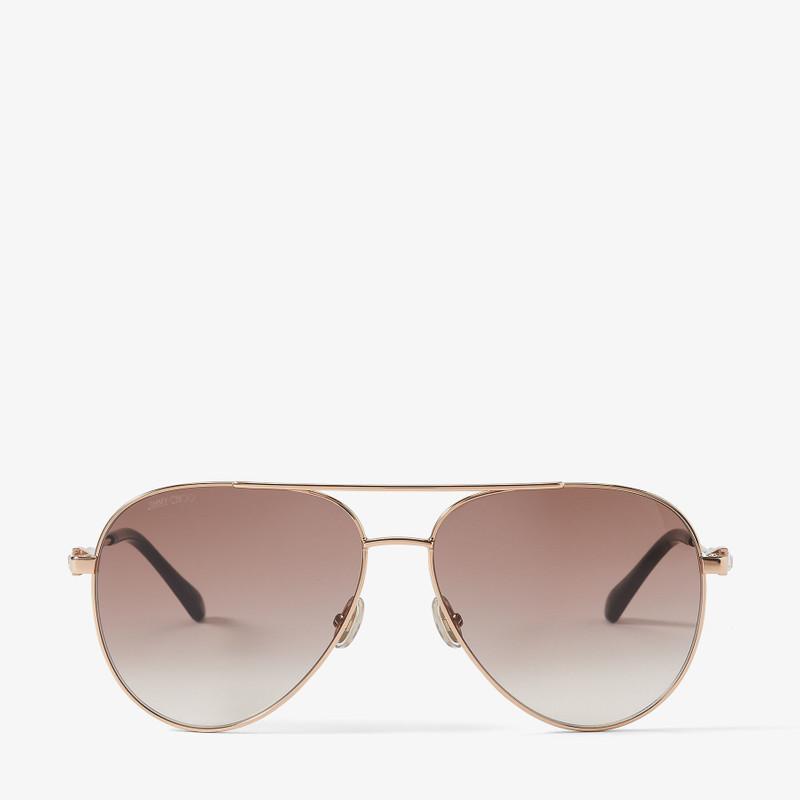 Olly Copper Gold Aviator Sunglasses with Brown Shaded Lenses and Crystal Embellishment 1