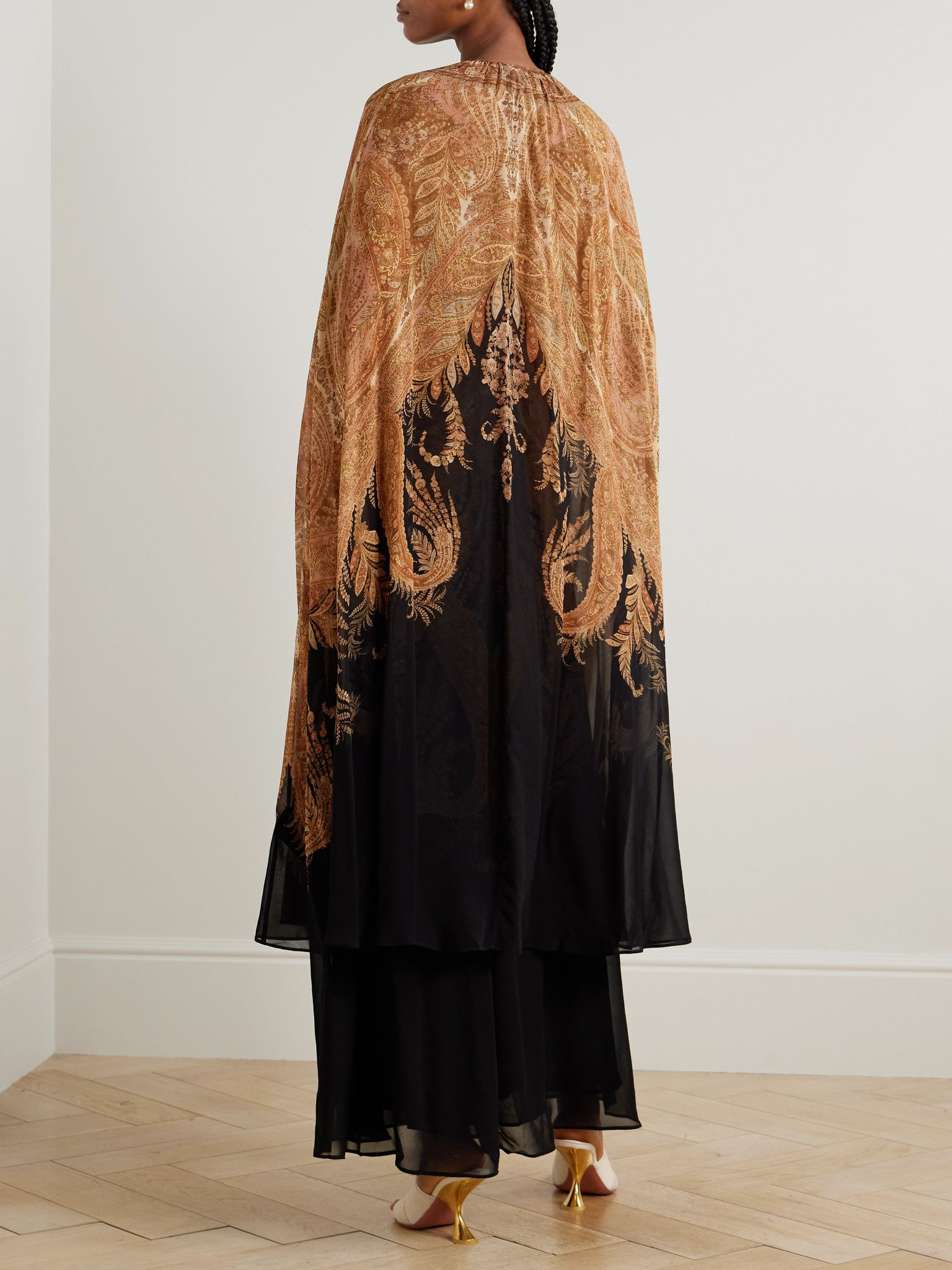 Hypnotic cape-effect paisley-print crepe de chine maxi dress Black - 3